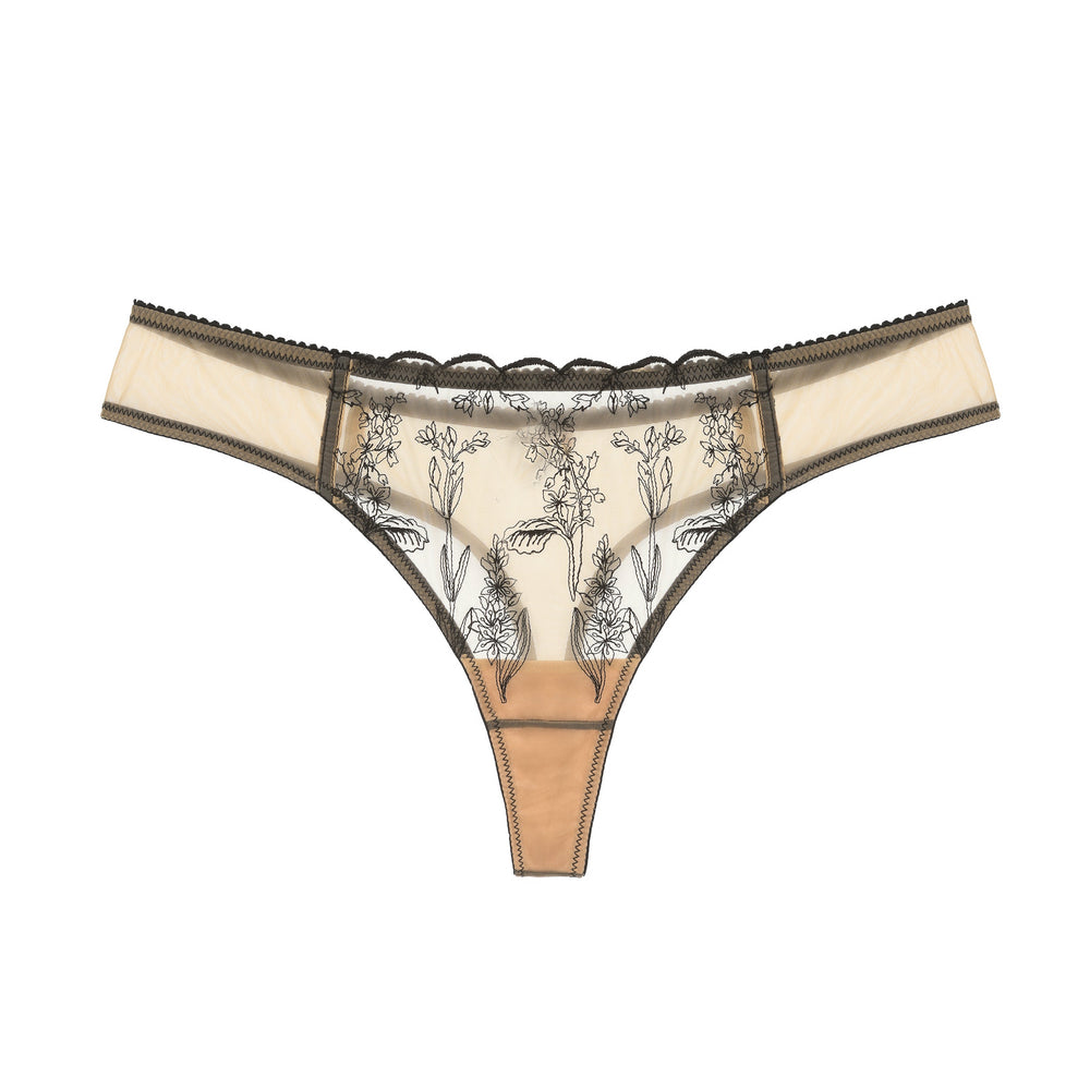 Kim Thong in Floral Embroidery on Jelly Fabric in beige | Amour d'Agnette
