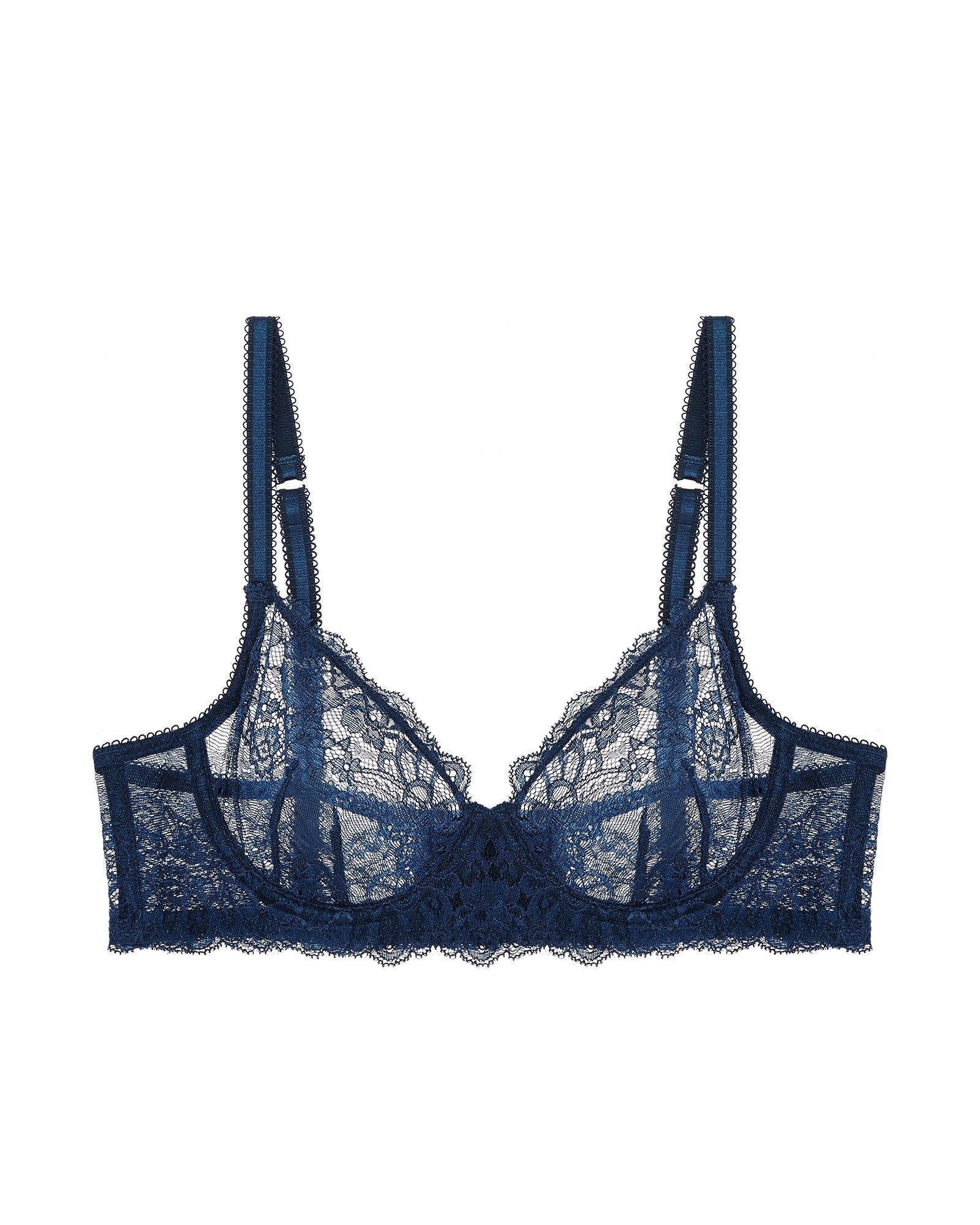 Samantha Chang All Lace Boudoir Underwire Balconette Bra in blue