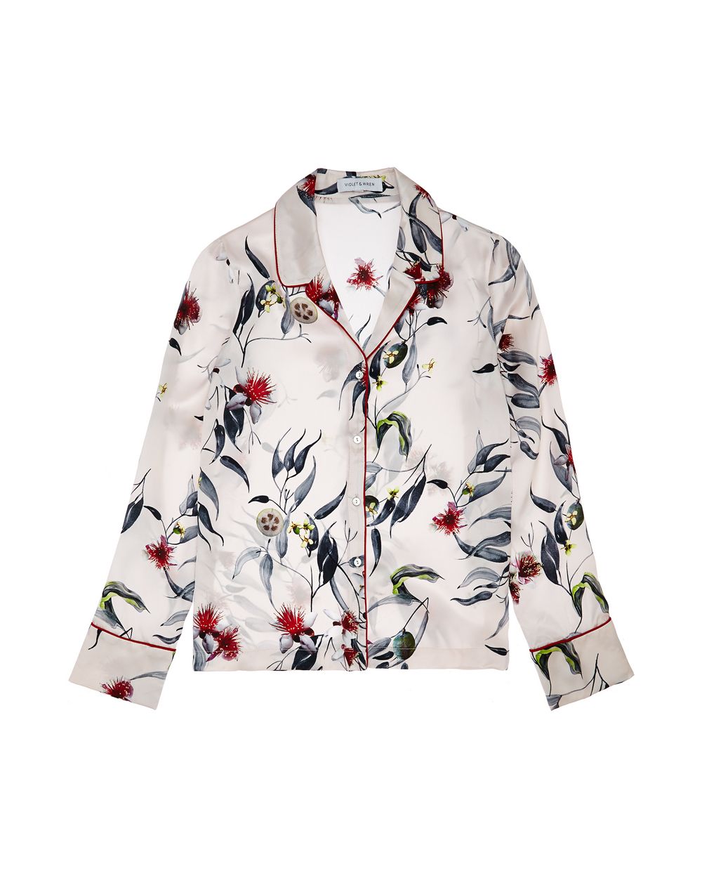 Violet & Wren Trailing Guava Pyjama Shirt in white