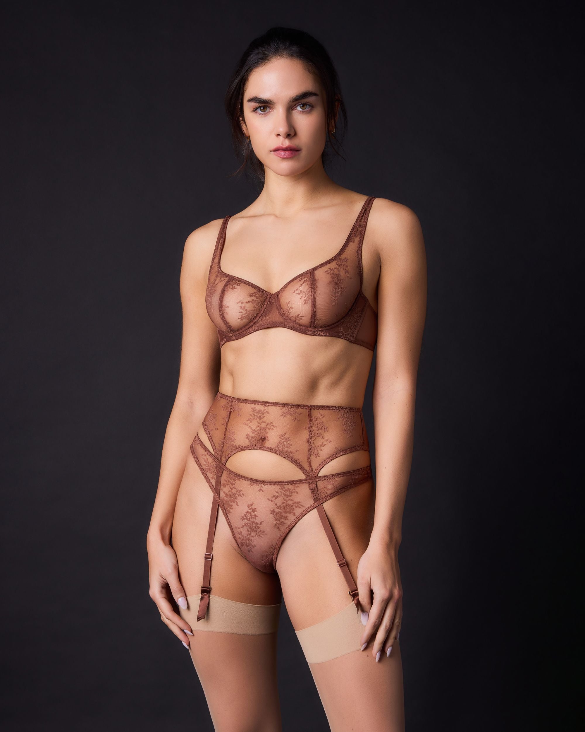 Journelle Romy Suspender Belt in brown