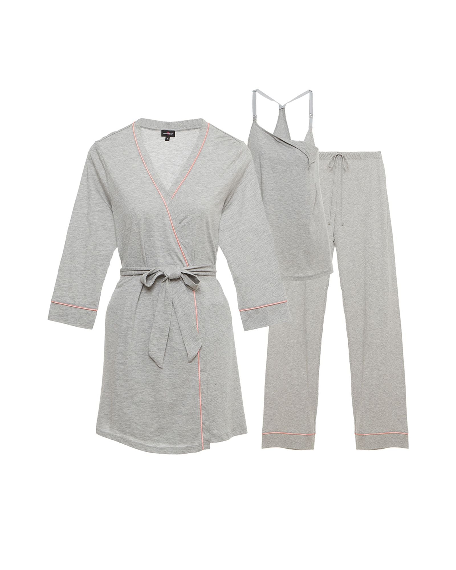 Cosabella Bella Maternity 3-Piece Pajama Set in gray