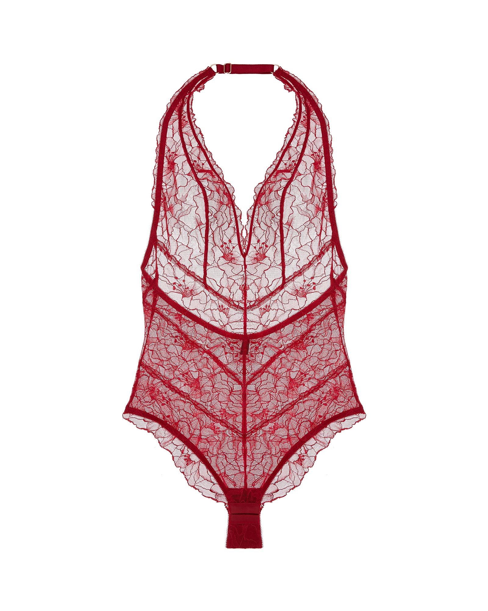 Samantha Chang All Lace Glamour Bodysuit in red