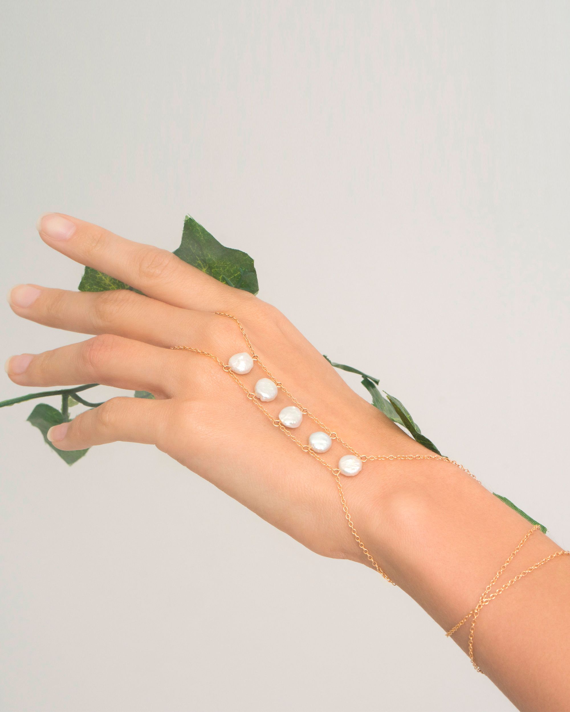 Goldish Pearl Ladder Handchain/Necklace in white