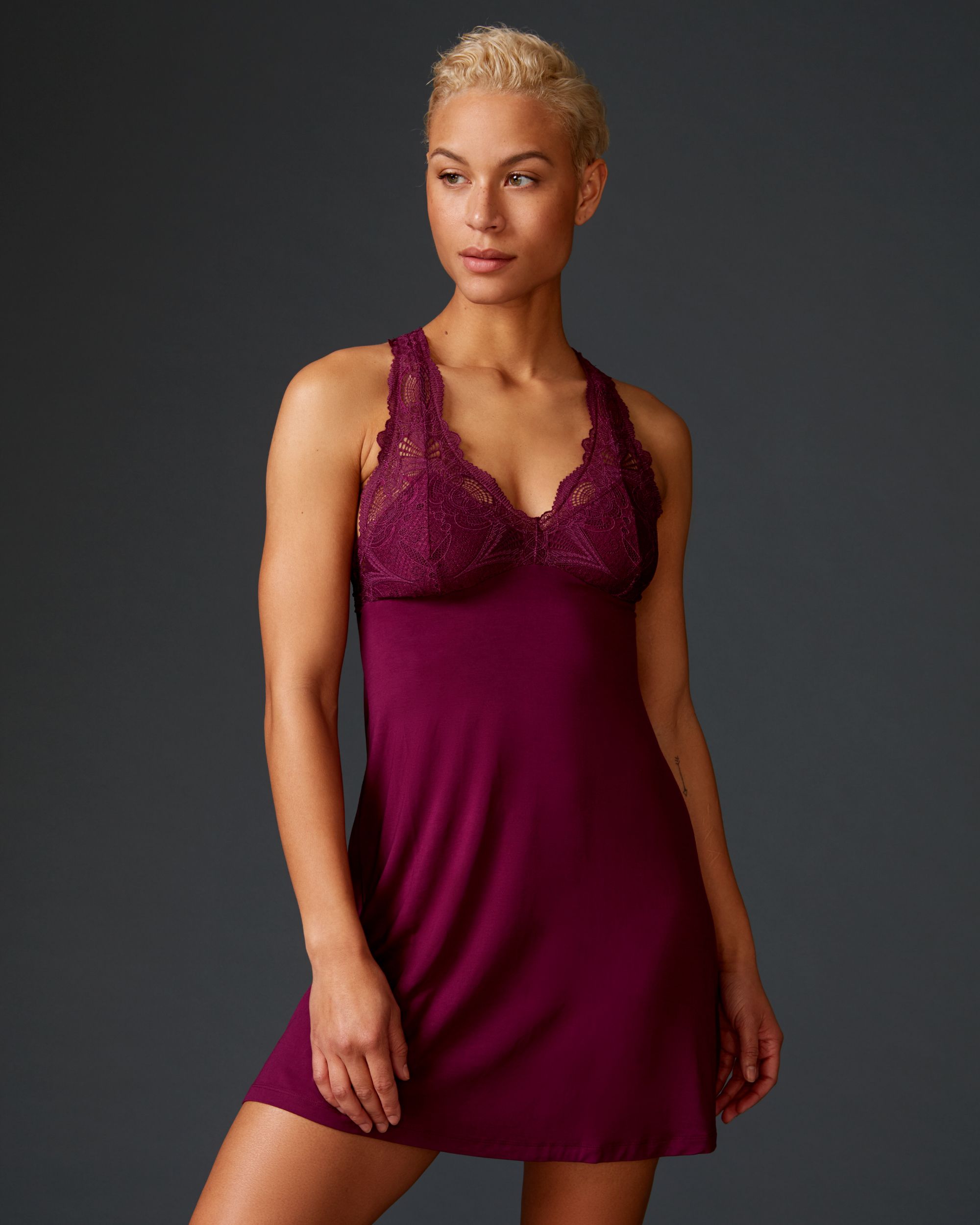 Fleur't Belle Epoque Lace T-Back Chemise in pink