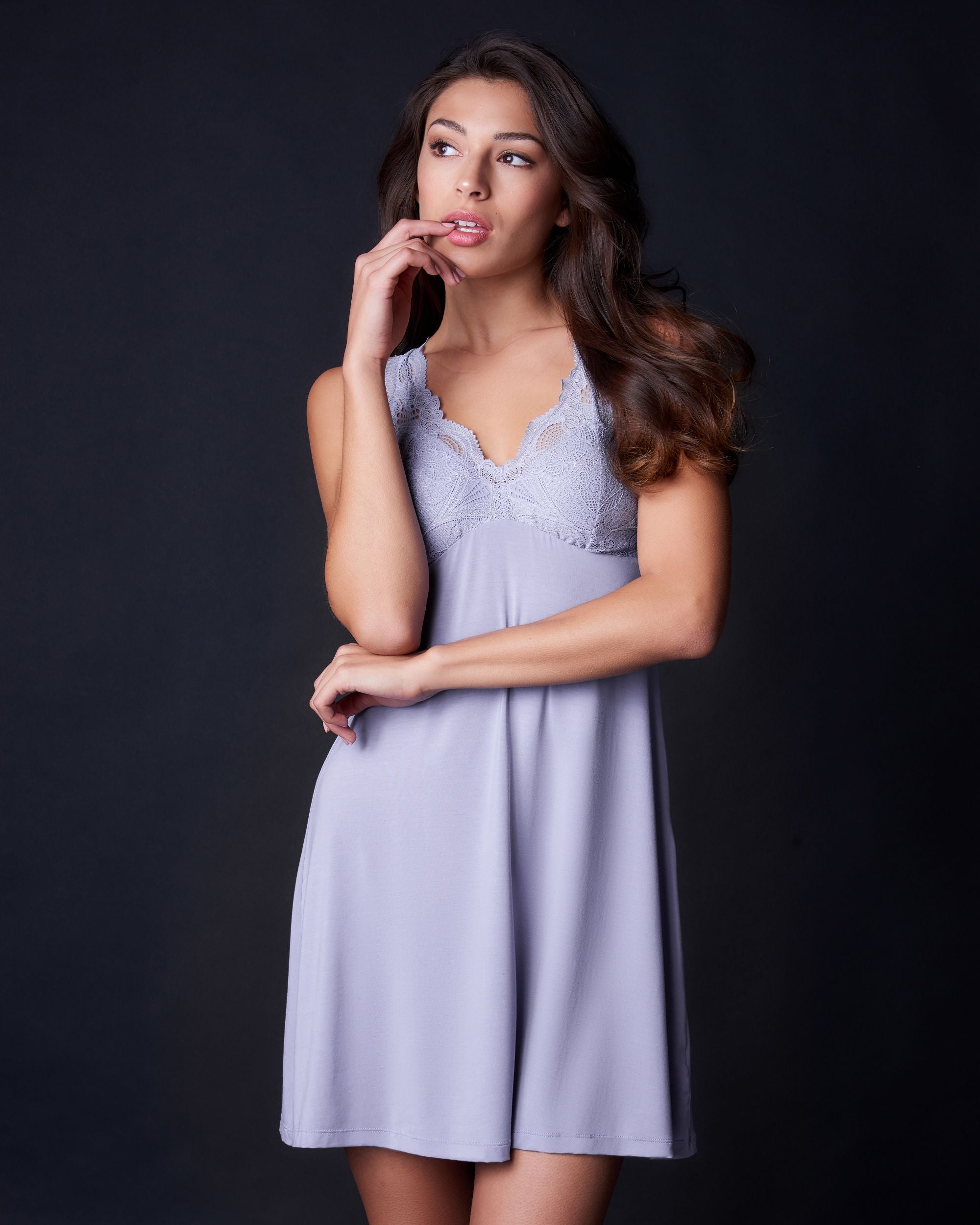 Fleur't Belle Epoque Lace T-Back Chemise in purple