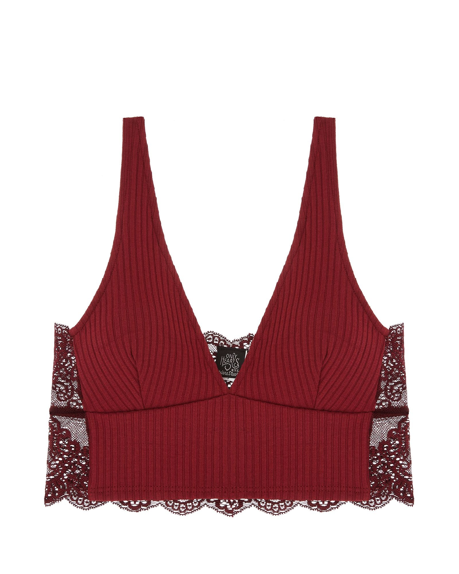Only Hearts Eco Rib with Lace Long Line Bralette in red
