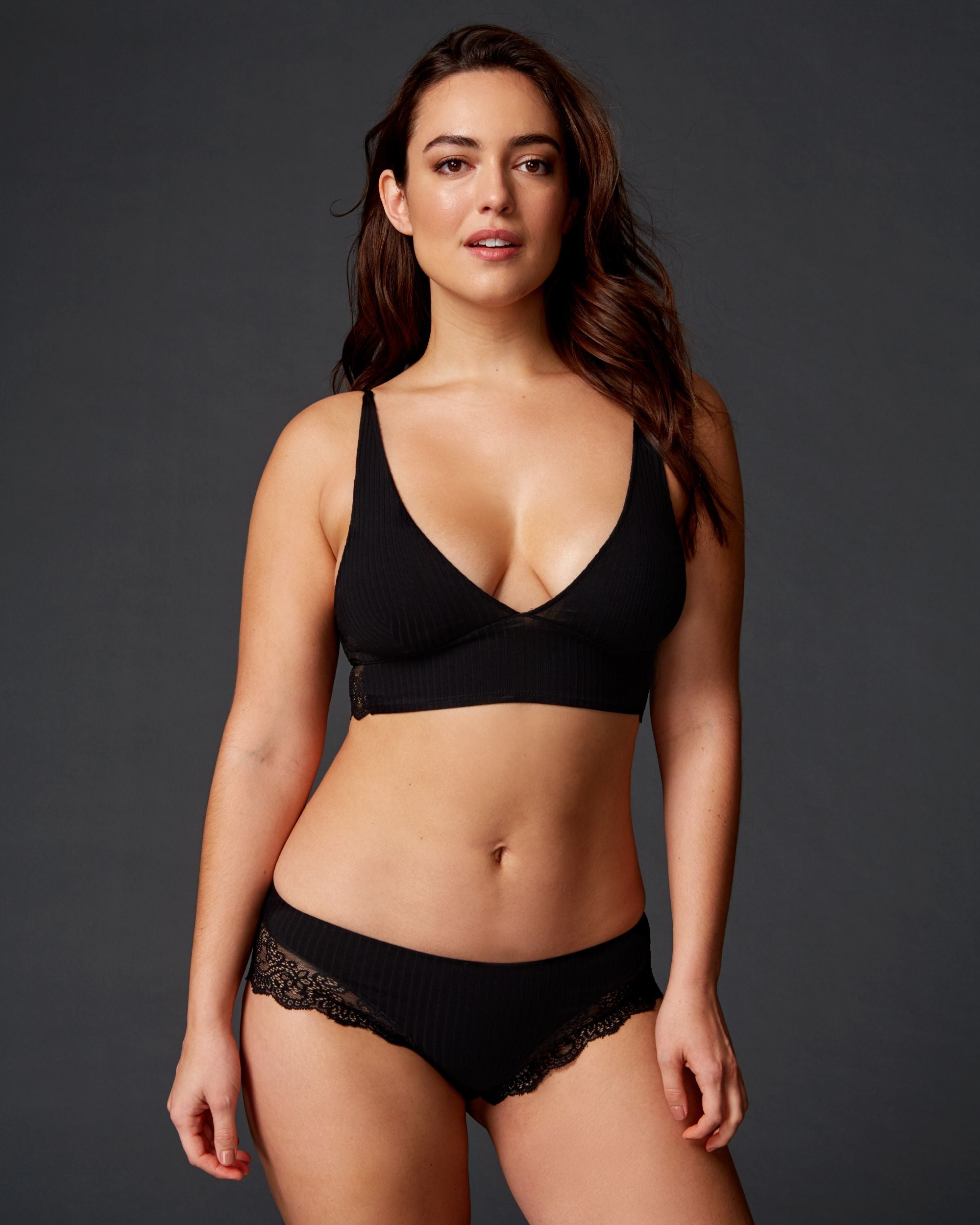 Only Hearts Eco Rib with Lace Cheeky Hipster in black