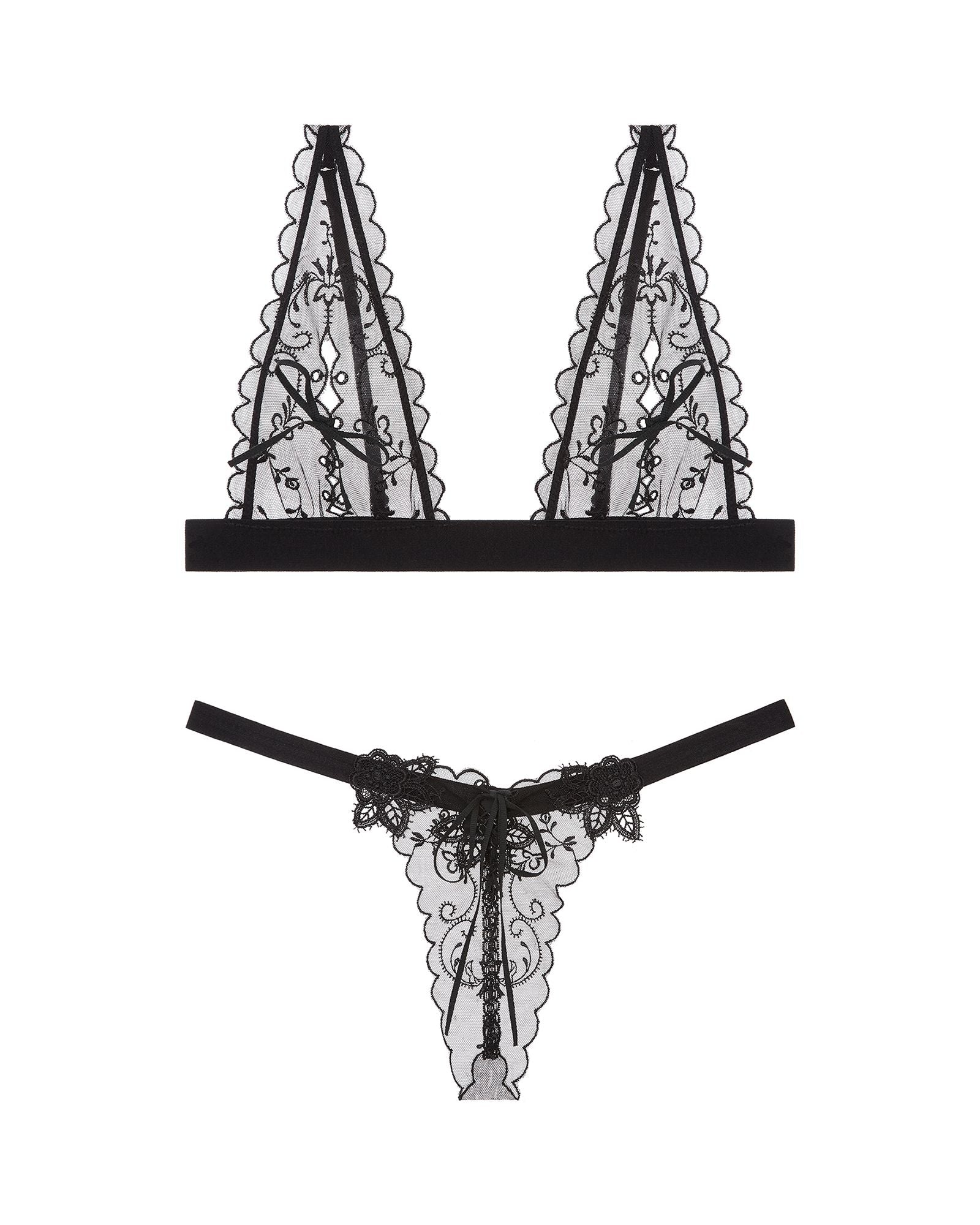 Only Hearts Between Lovers Lace Up Bra & G-String Set in black