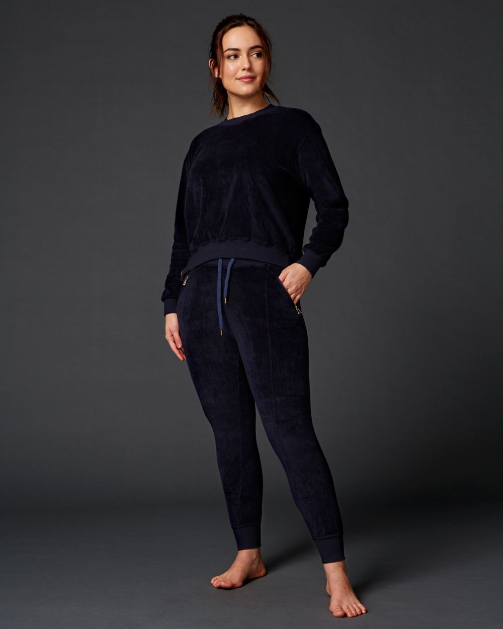 Sundry Velour Side Zip Sweatshirt in blue