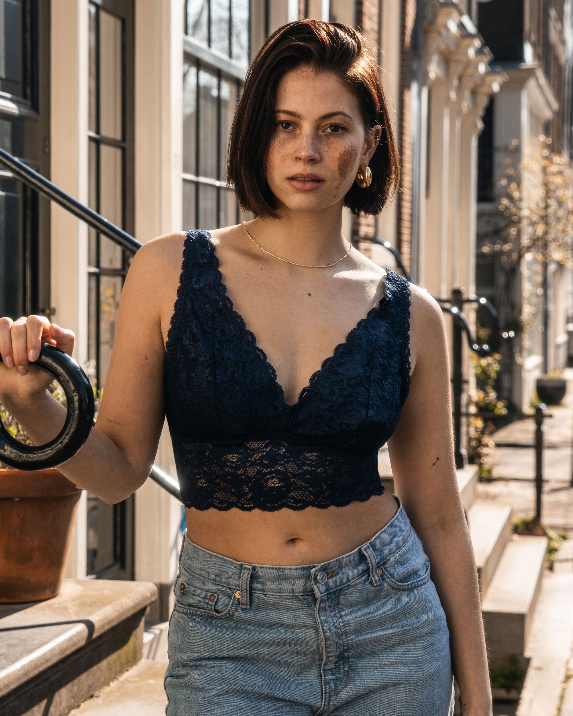 Cosabella Never Say Never Curvy Plungie Longline Bralette in blue