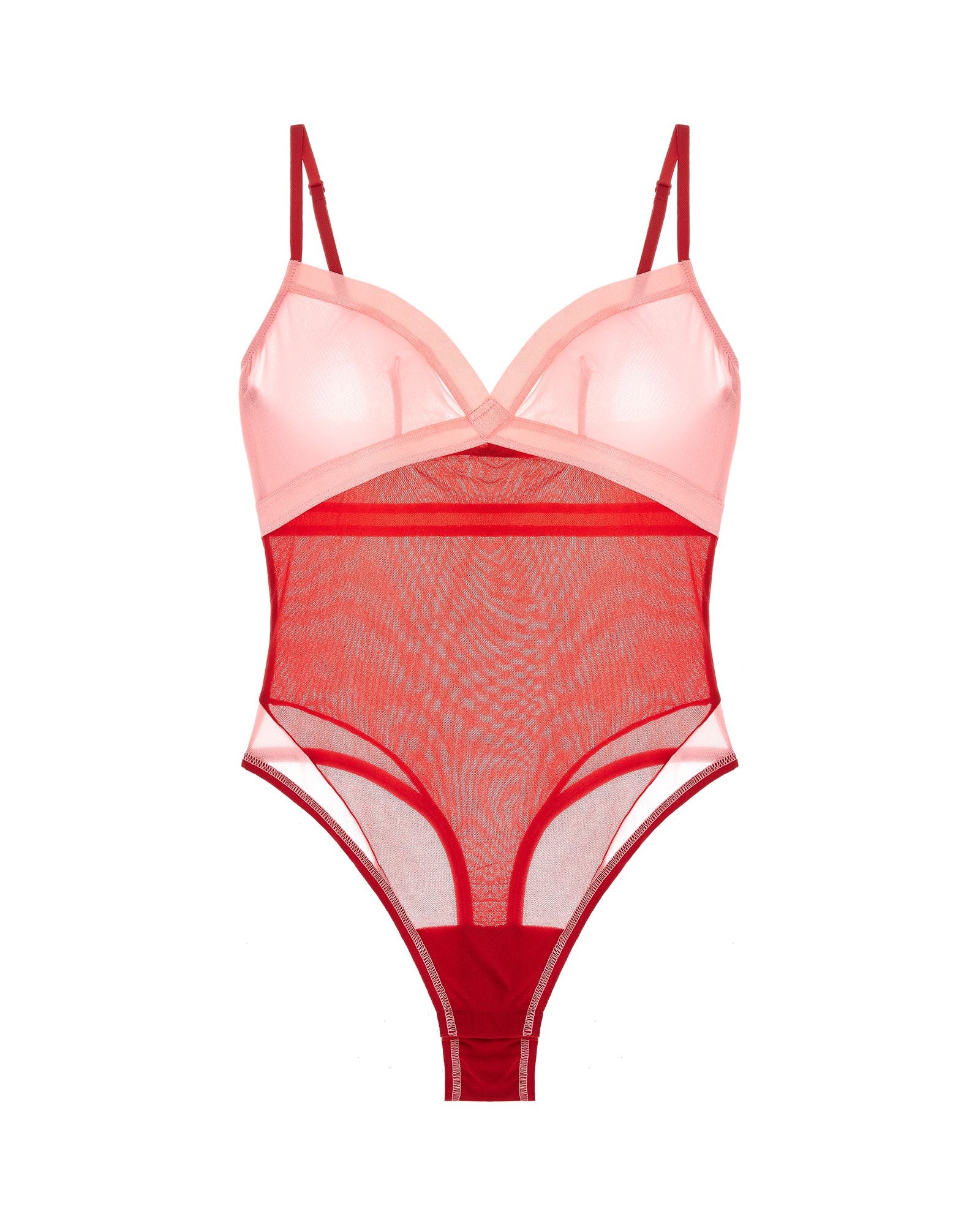 Cosabella Mixed Mesh Highleg Teddy in red