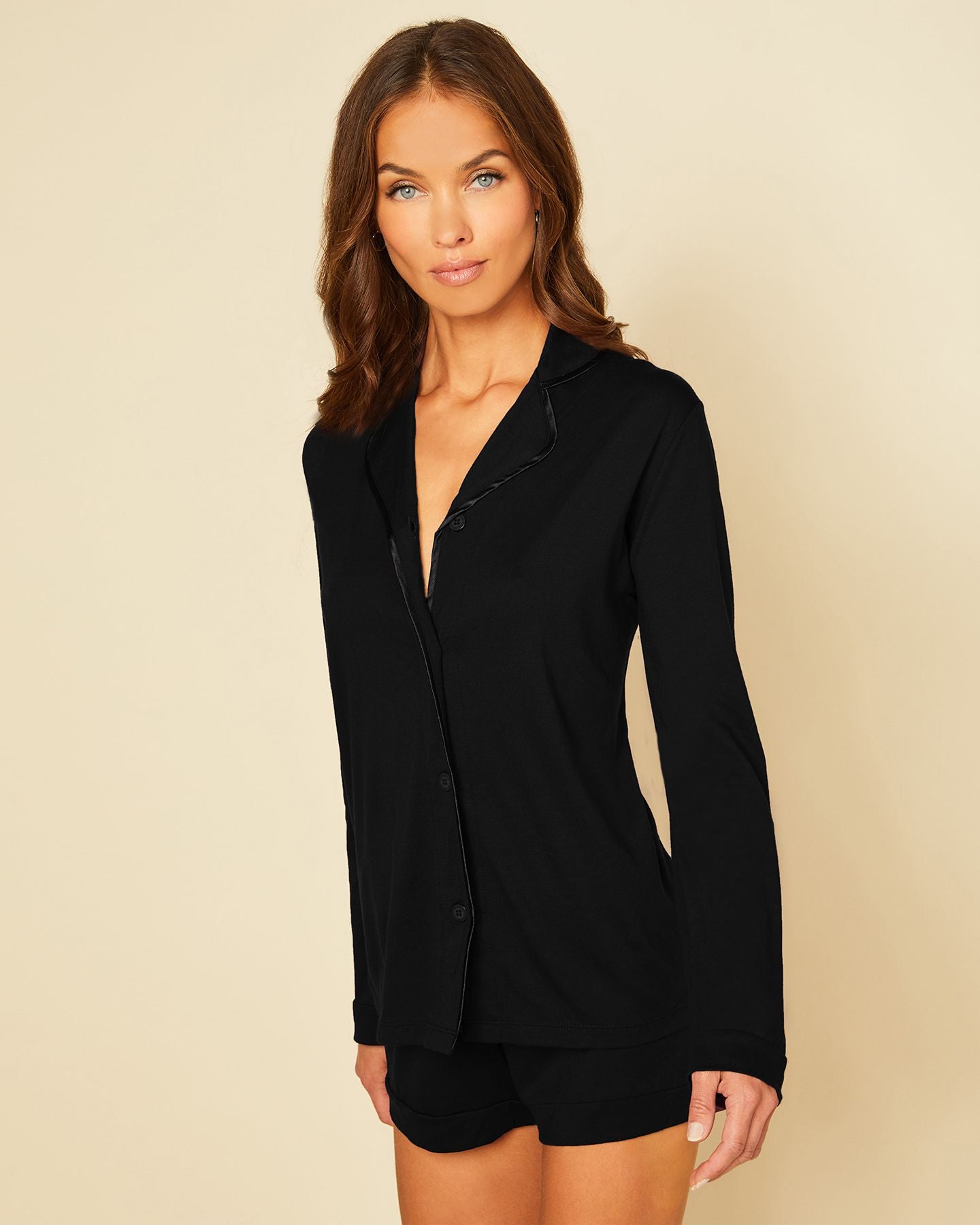 Cosabella Bella Bridal Long Sleeve Top & Boxer Pajama Set in black