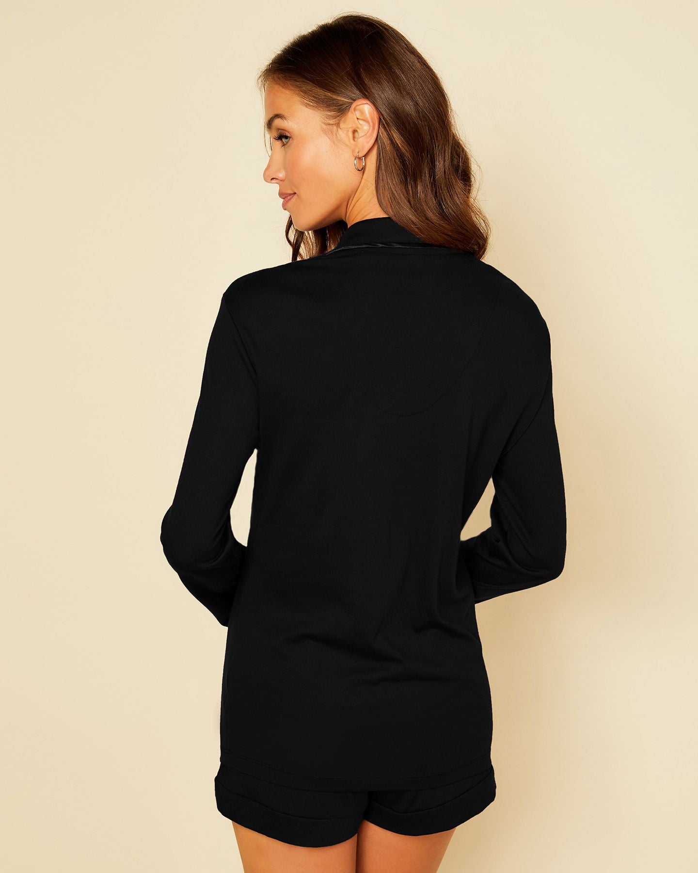 Cosabella Bella Bridal Long Sleeve Top & Boxer Pajama Set in black