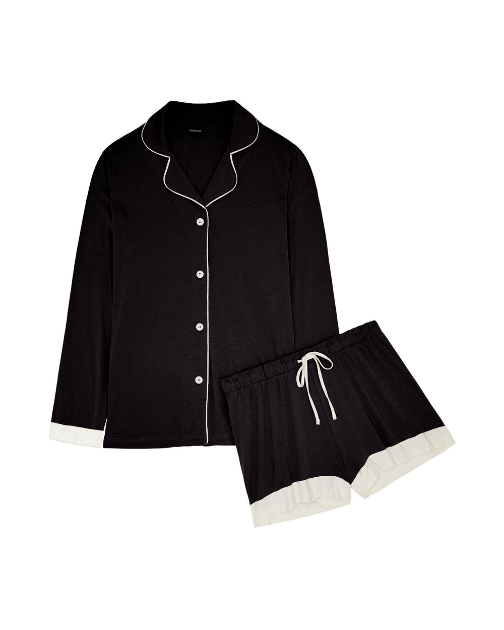 Bella Bridal Long Sleeve Top & Boxer Pajama Set in black - product shot | Cosabella