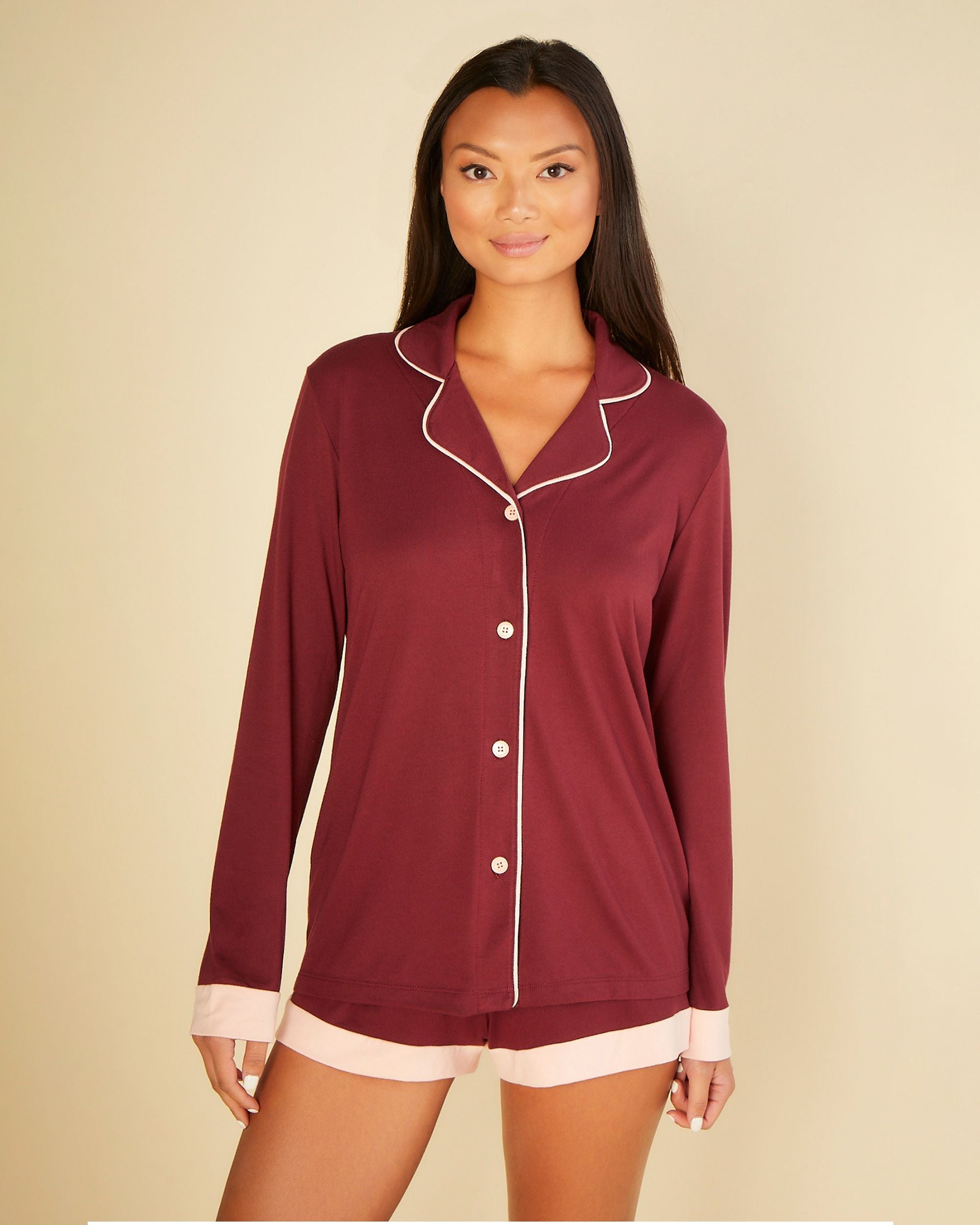 Cosabella Bella Bridal Long Sleeve Top & Boxer Pajama Set in red