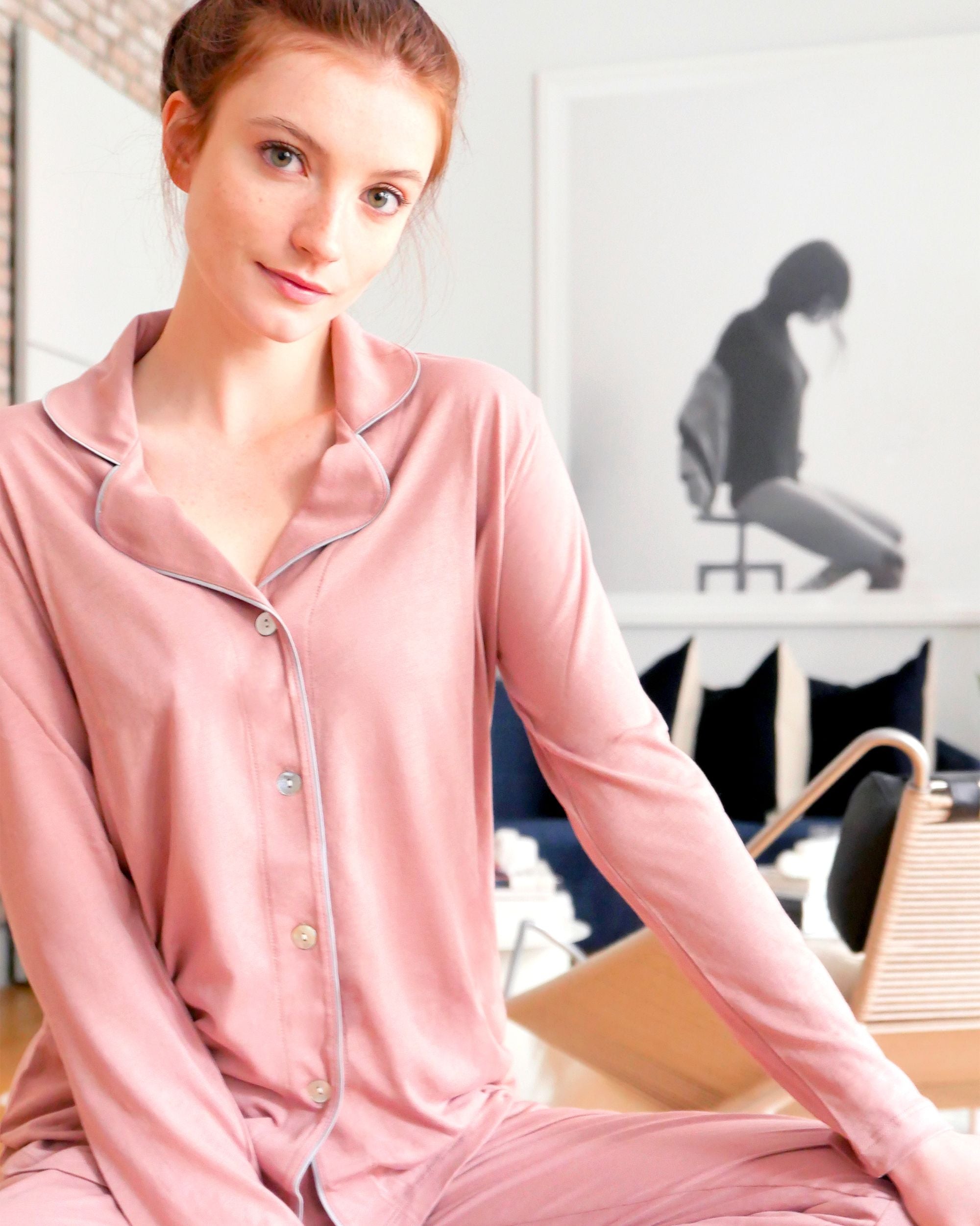 Cosabella Bella Long Sleeve Top & Pant Set in pink