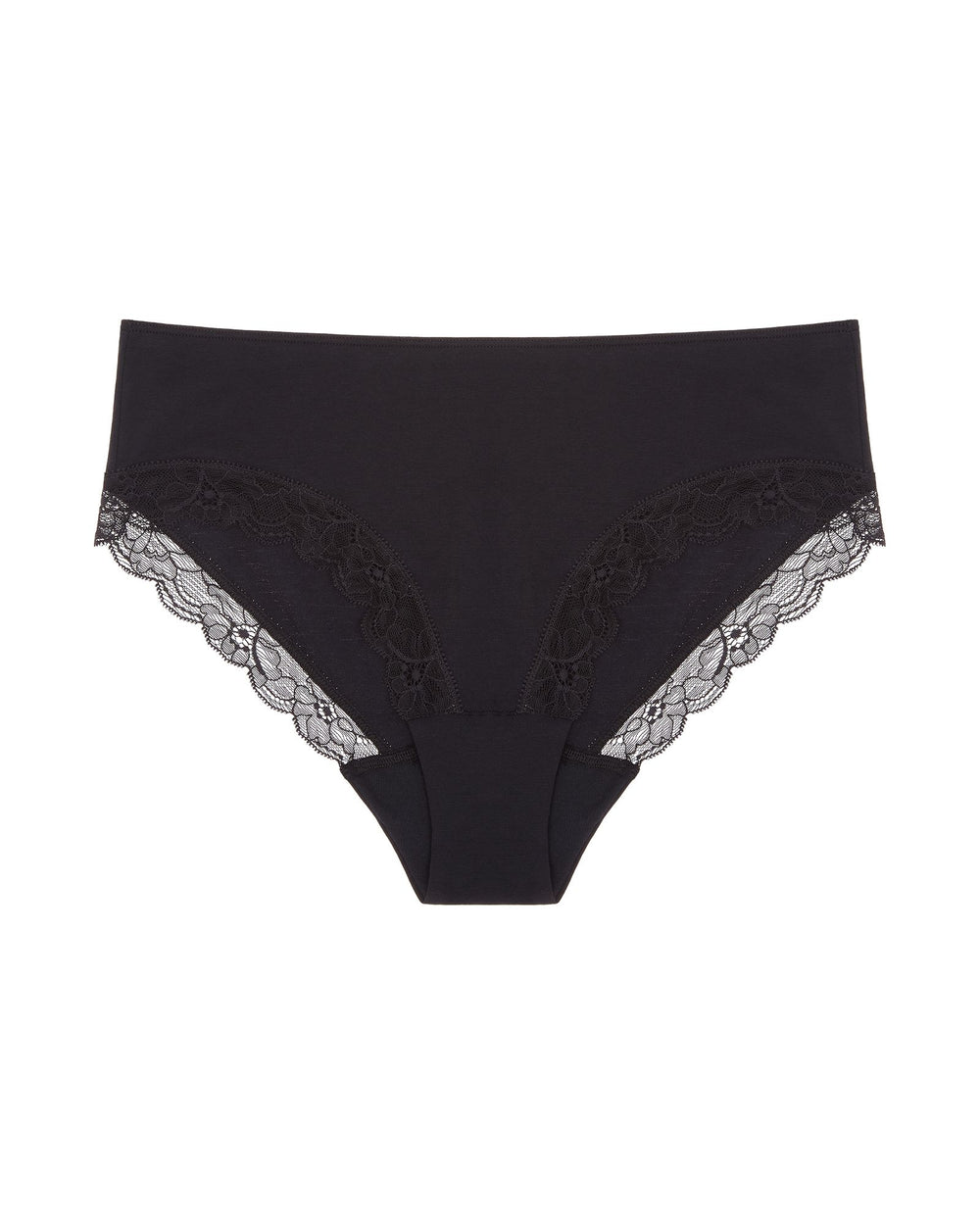 Hanro Cotton Lace Hi Cut Brief in black