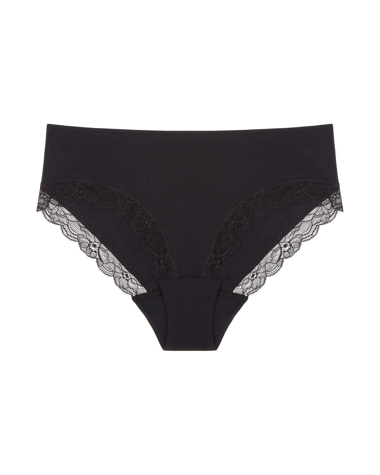 Hanro Cotton Lace Hi Cut Brief in black