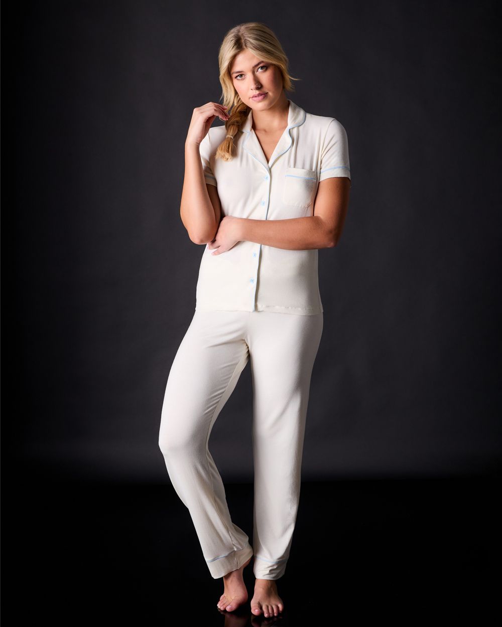 Journelle Lilly Short Sleeve & Pant Pajama Set in white