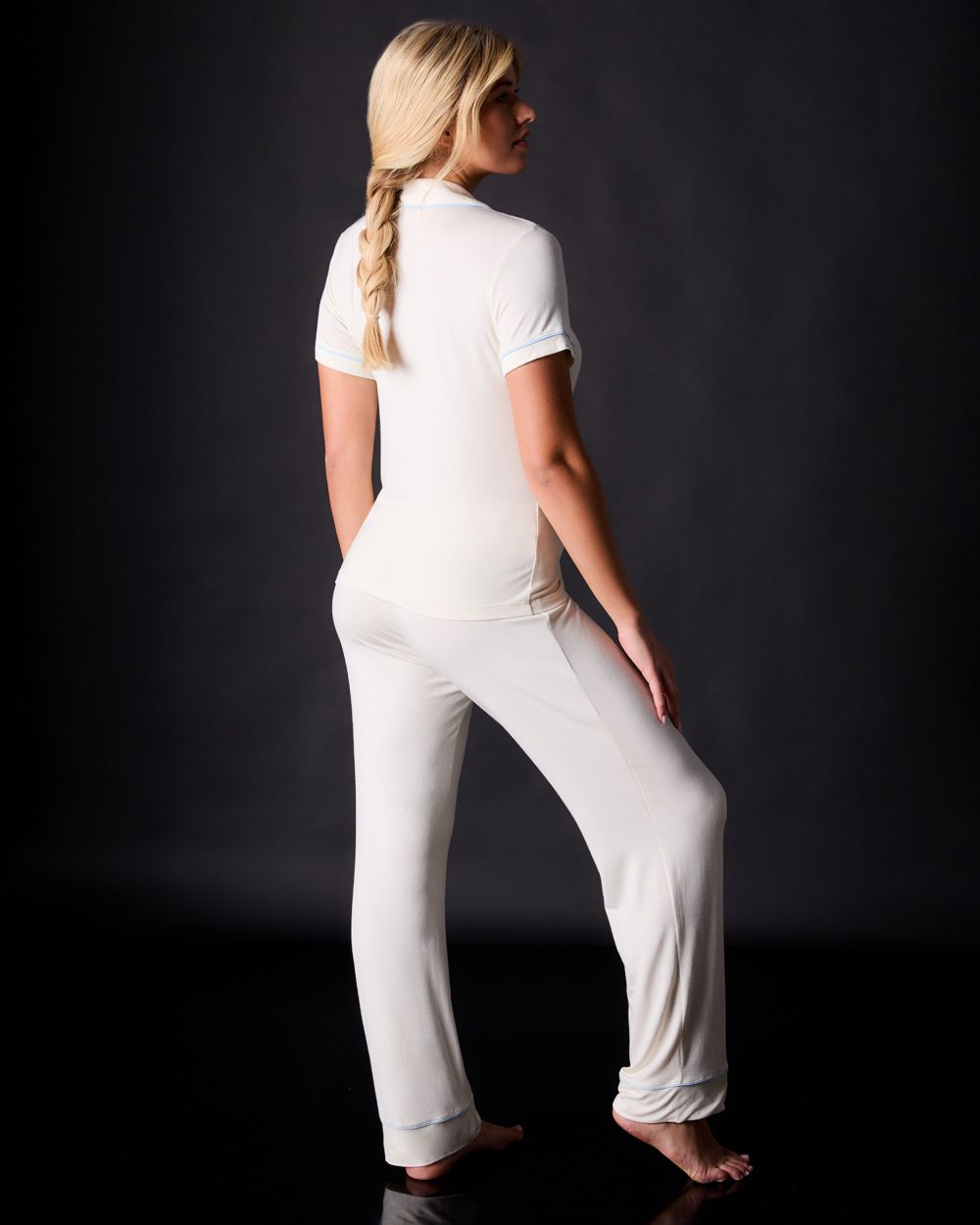 Journelle Lilly Short Sleeve & Pant Pajama Set in white