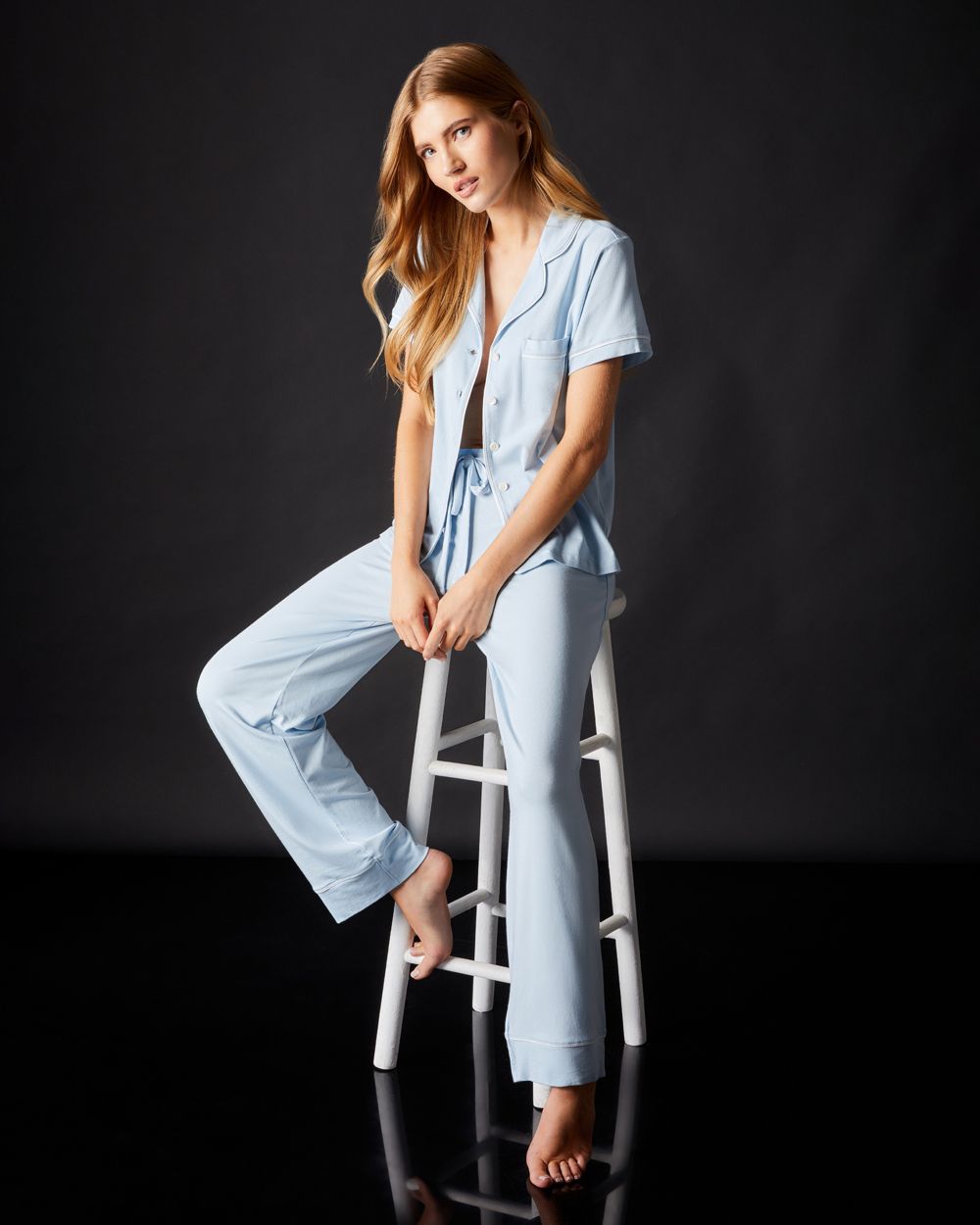Journelle Lilly Short Sleeve & Pant Pajama Set in blue