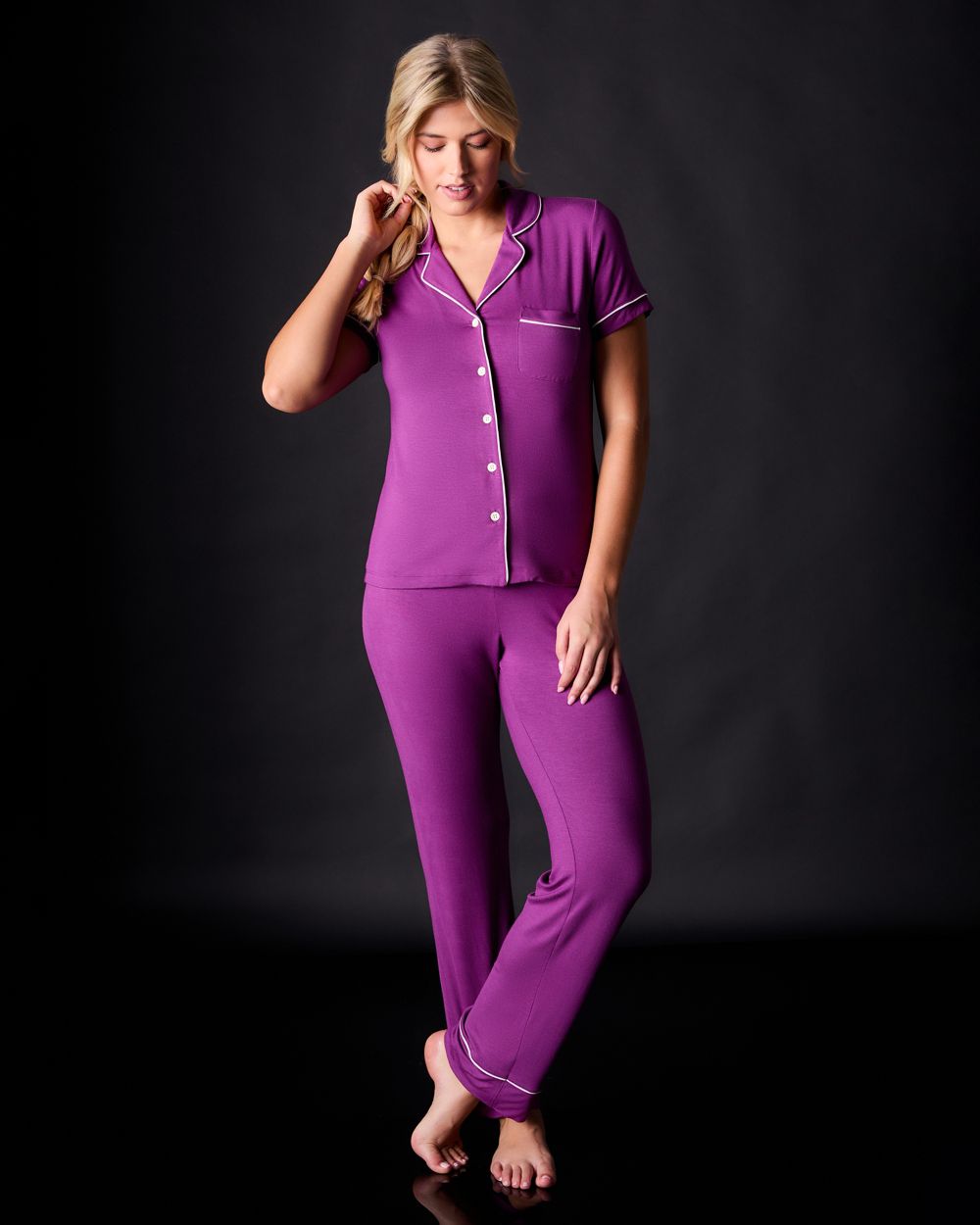 Journelle Lilly Short Sleeve & Pant Pajama Set in purple