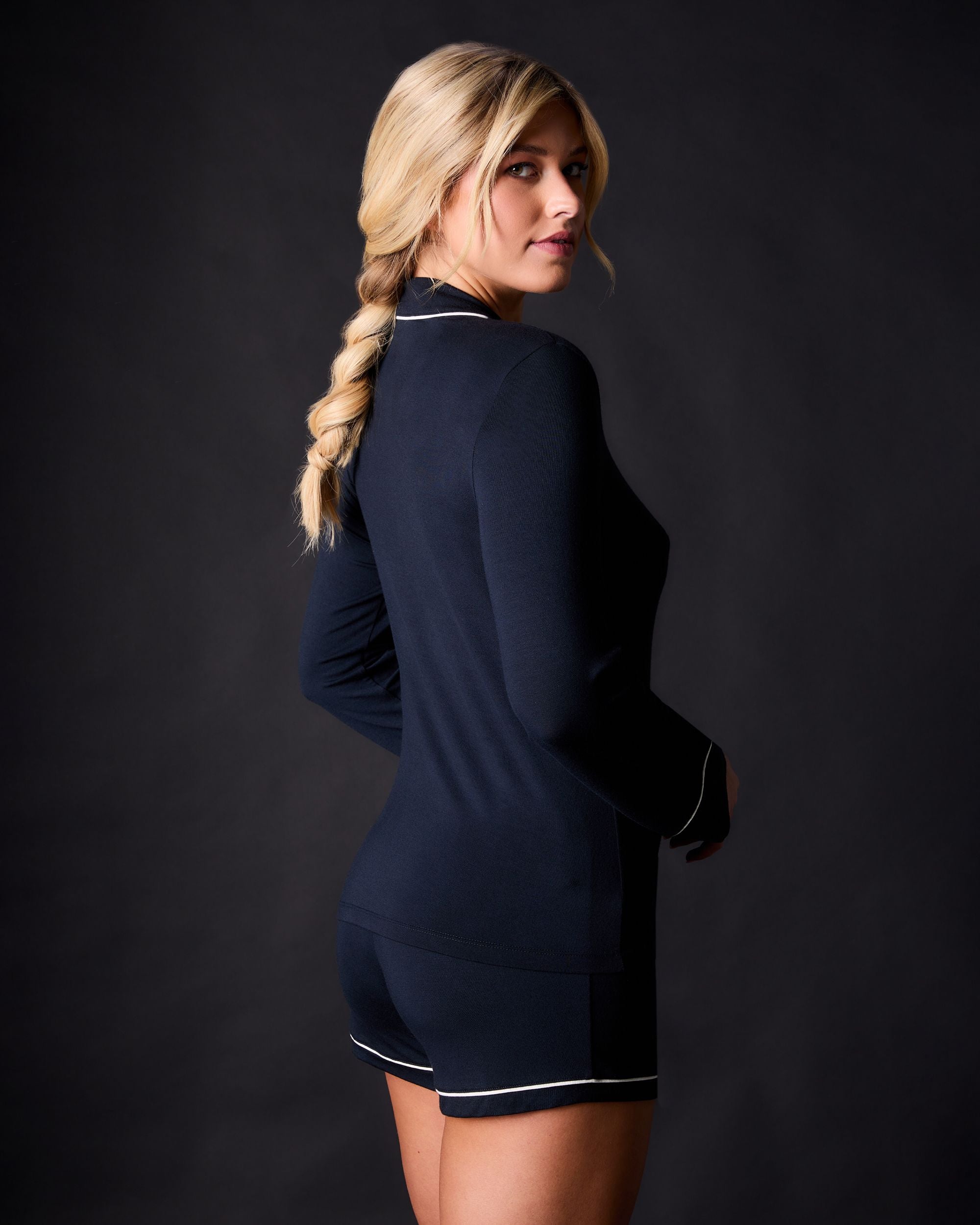 Journelle Lilly Long Sleeve & Short Pajama Set in black