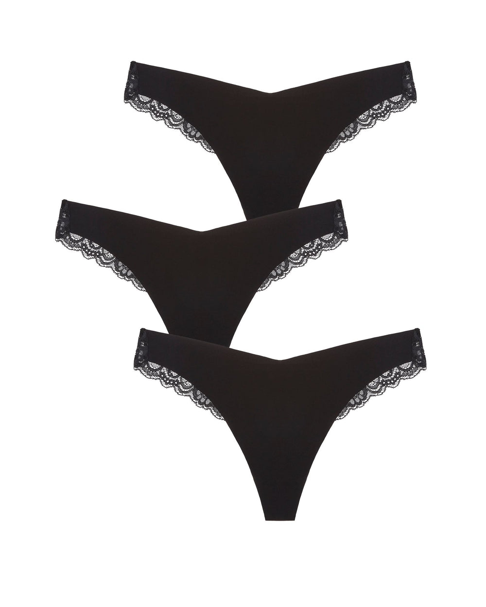 Journelle Estelle Cotton Thong 3 Pack in black