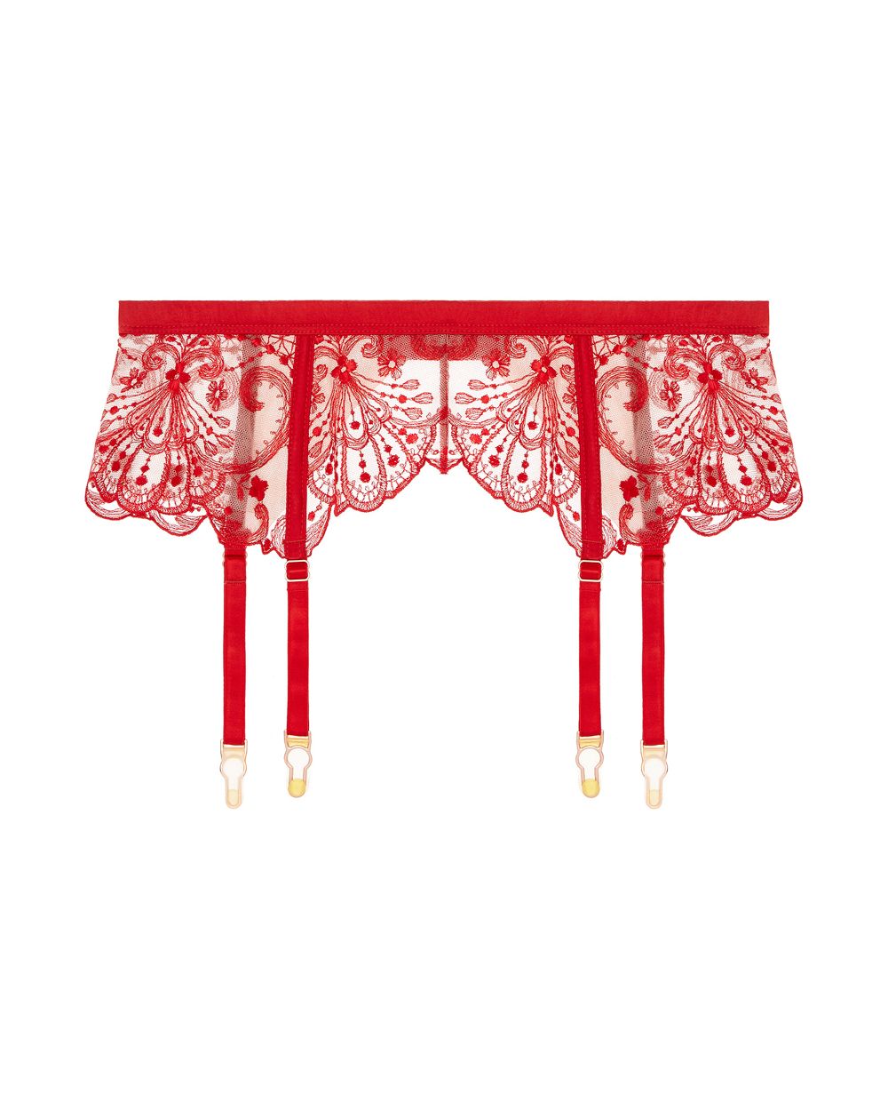 TeAmore Spotlight Embroidered Suspender Belt in red
