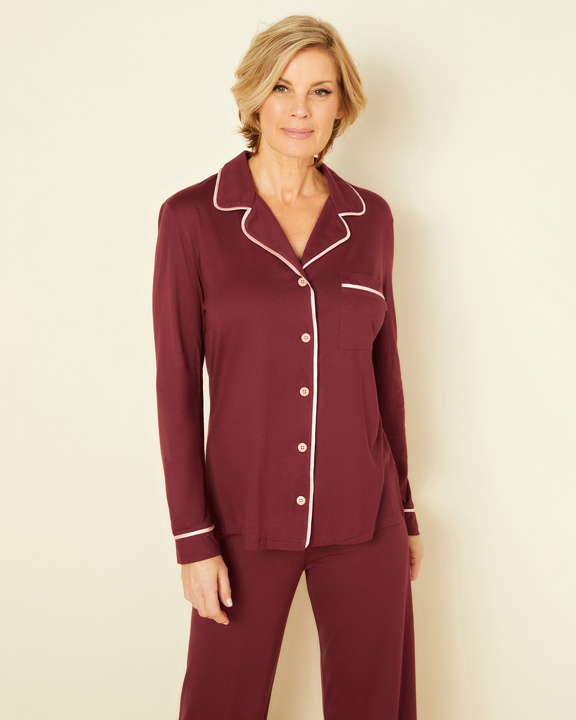 Cosabella Bella Relaxed Long Sleeve Top and Pant Pajama Set in purple