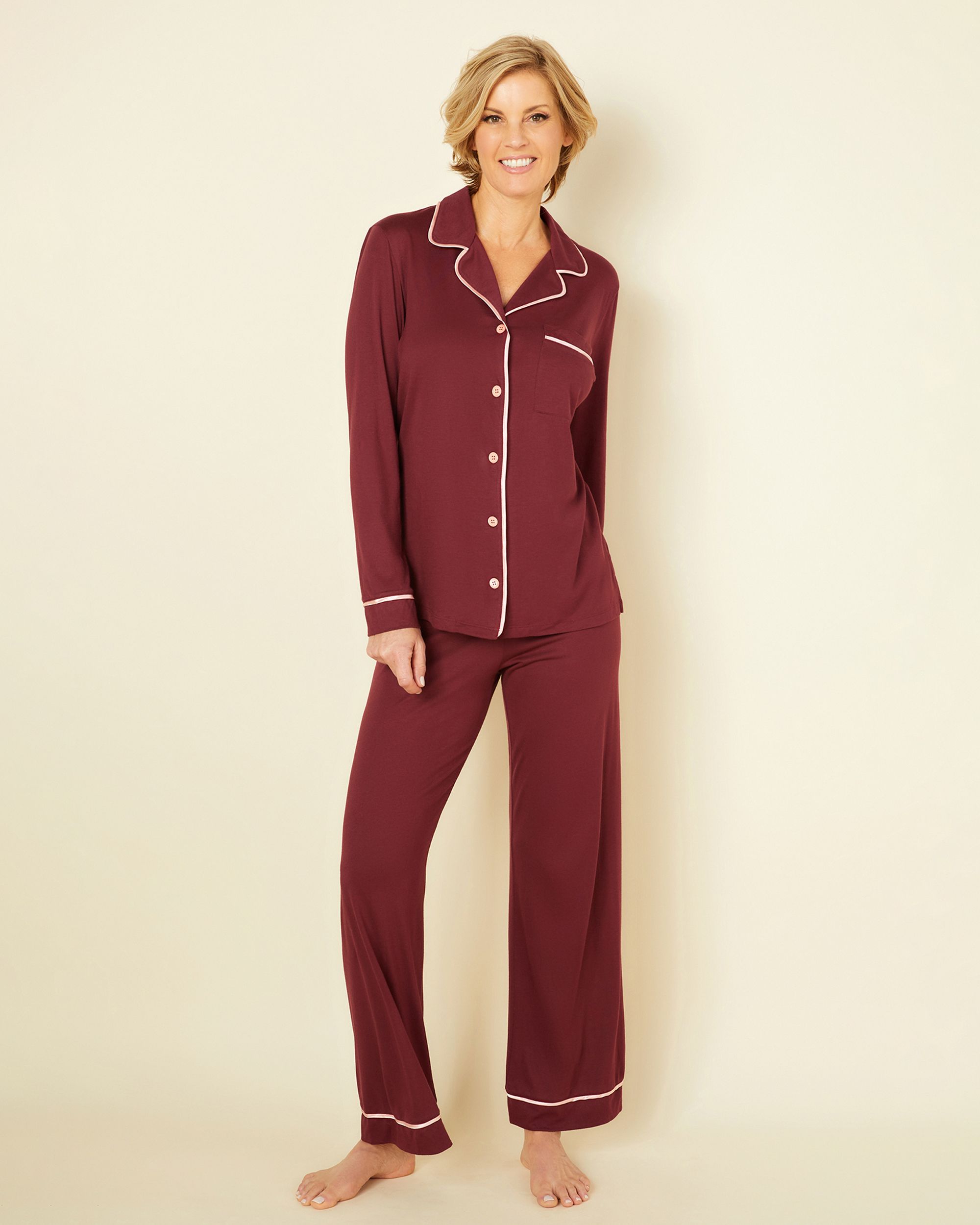 Cosabella Bella Relaxed Long Sleeve Top and Pant Pajama Set in purple