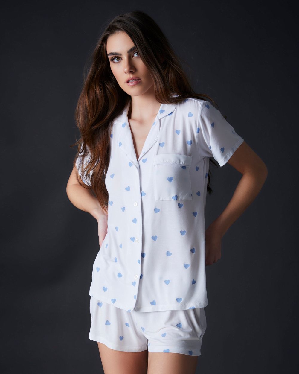 Stripe + Stare Blue Heart Bedshort Set in white