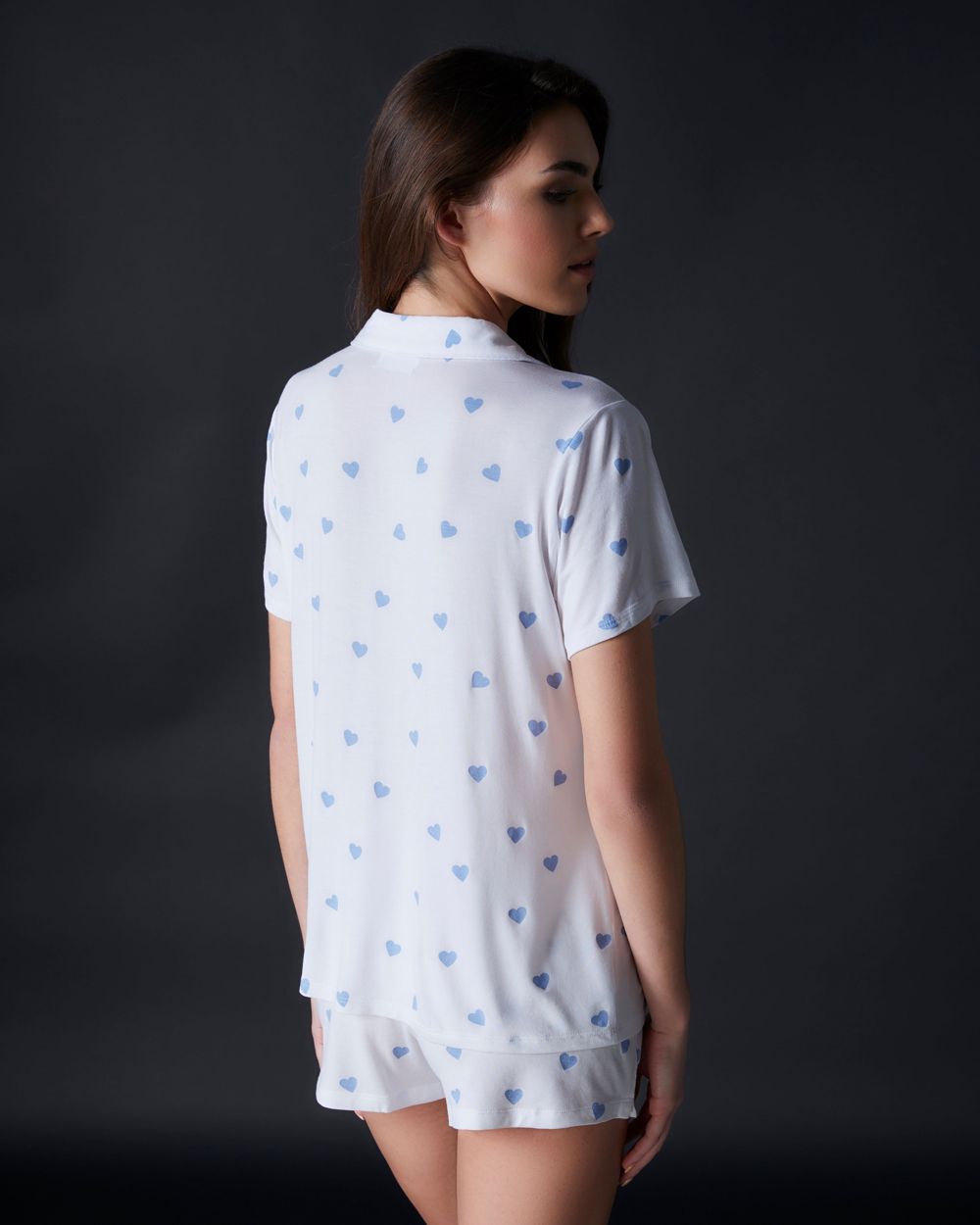 Stripe + Stare Blue Heart Bedshort Set in white