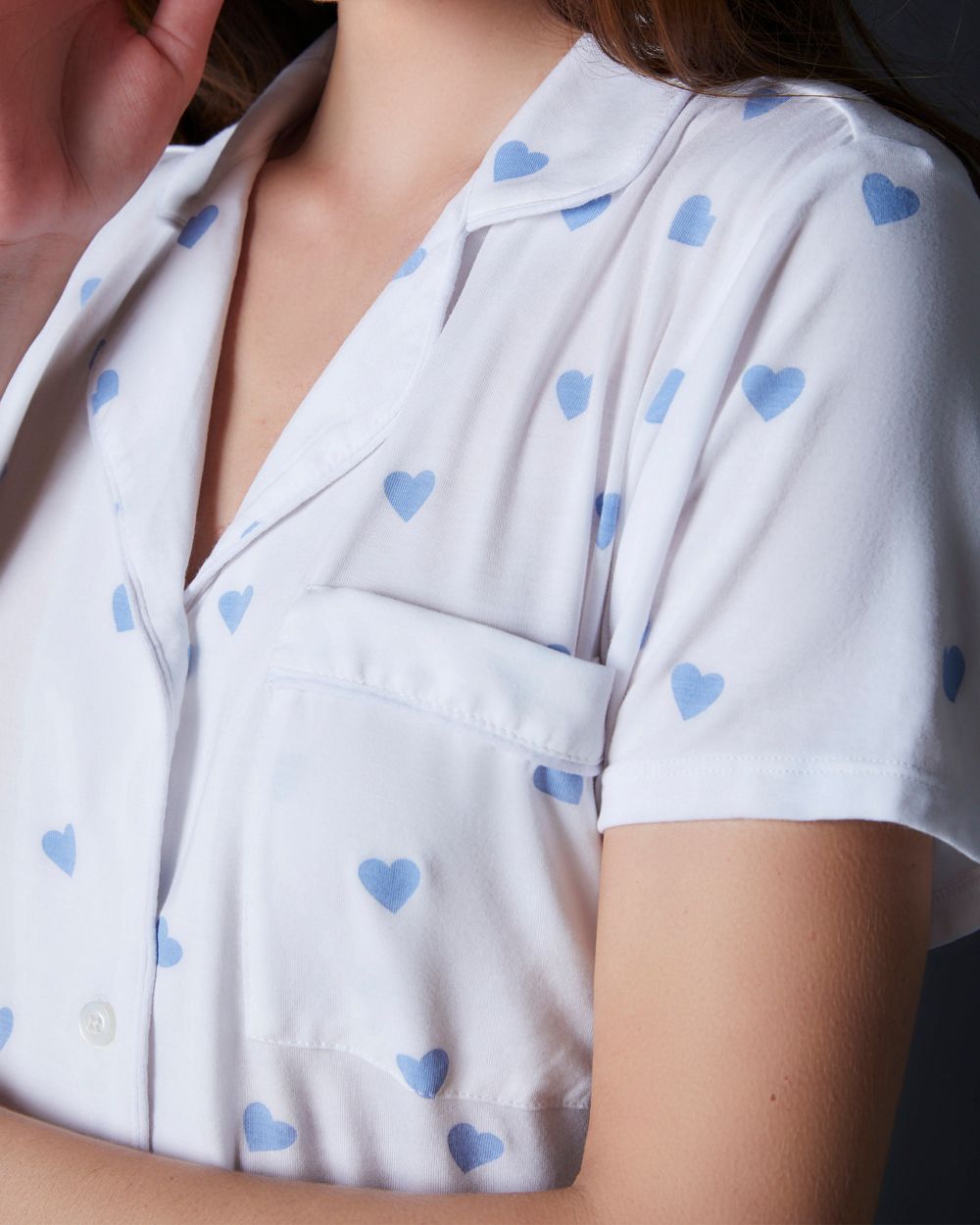 Stripe + Stare Blue Heart Bedshort Set in white