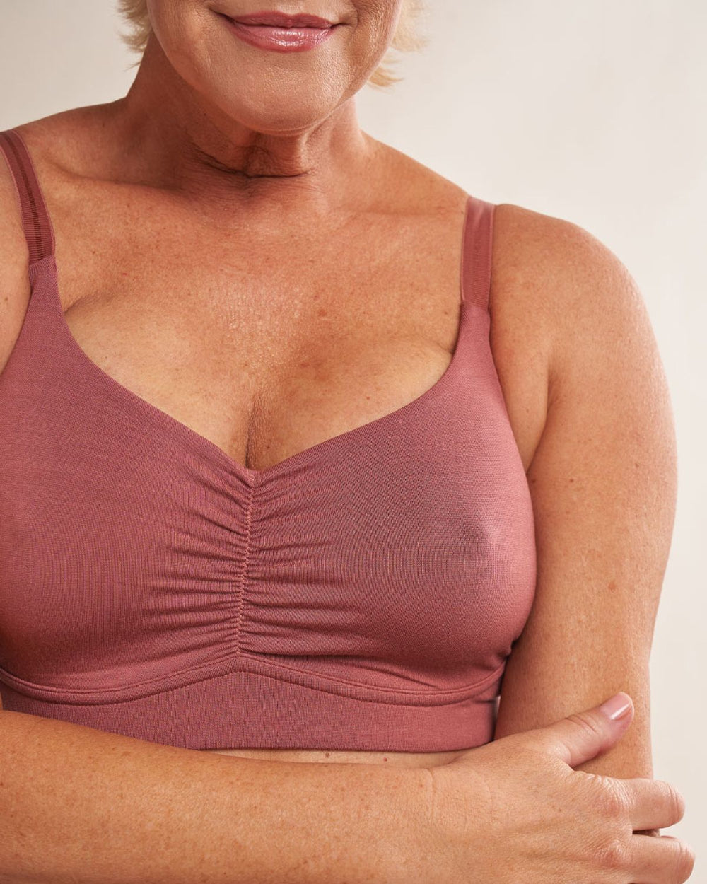 Monica Pocketed Full Coverage Bralette in pink - front view | AnaOno