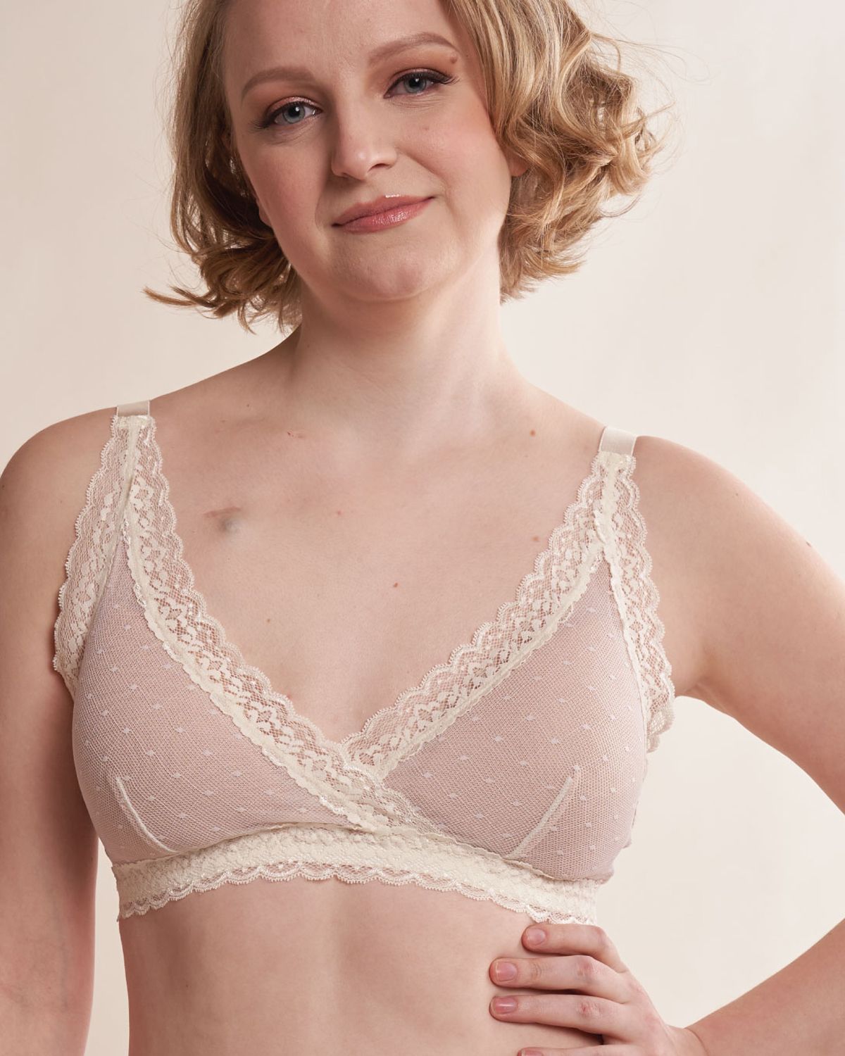 AnaOno Susan Pocketed Lace Wrap Front Bra in white