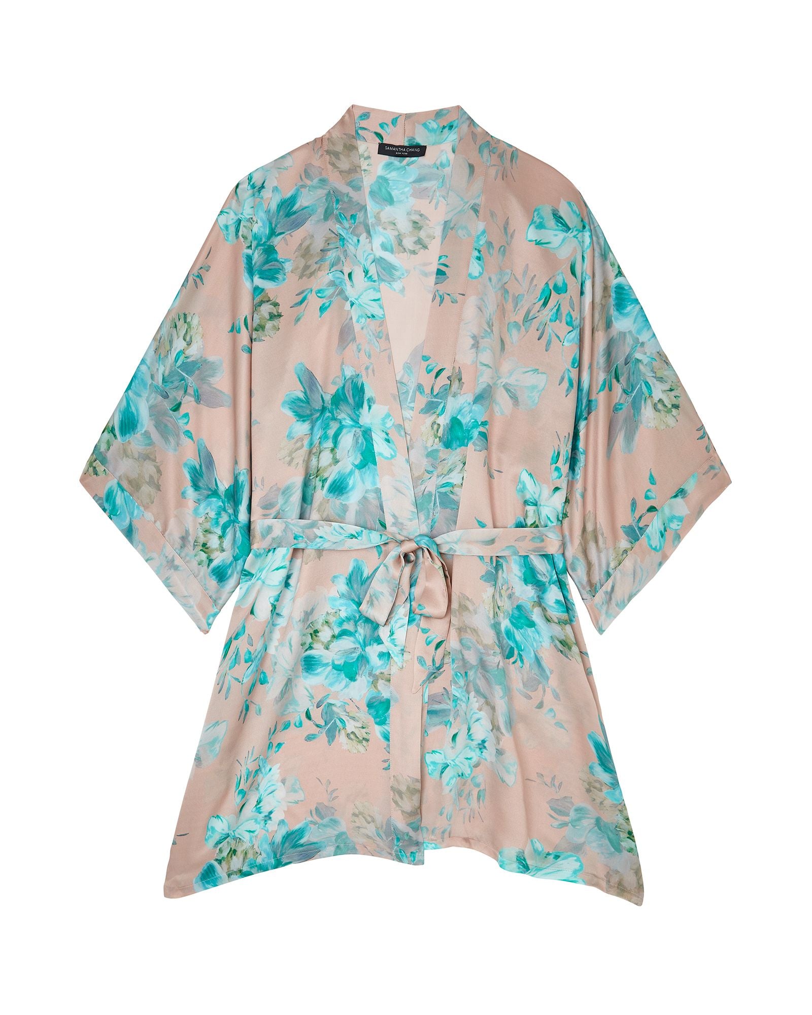 Samantha Chang Silk Classic Short Kimono in blue