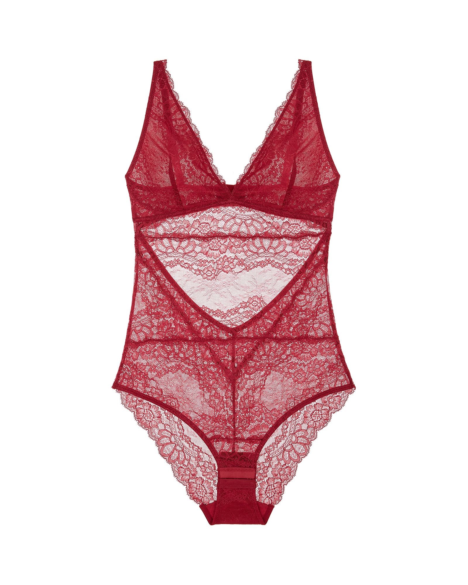 Samantha Chang All Lace Boudoir Bodysuit in red