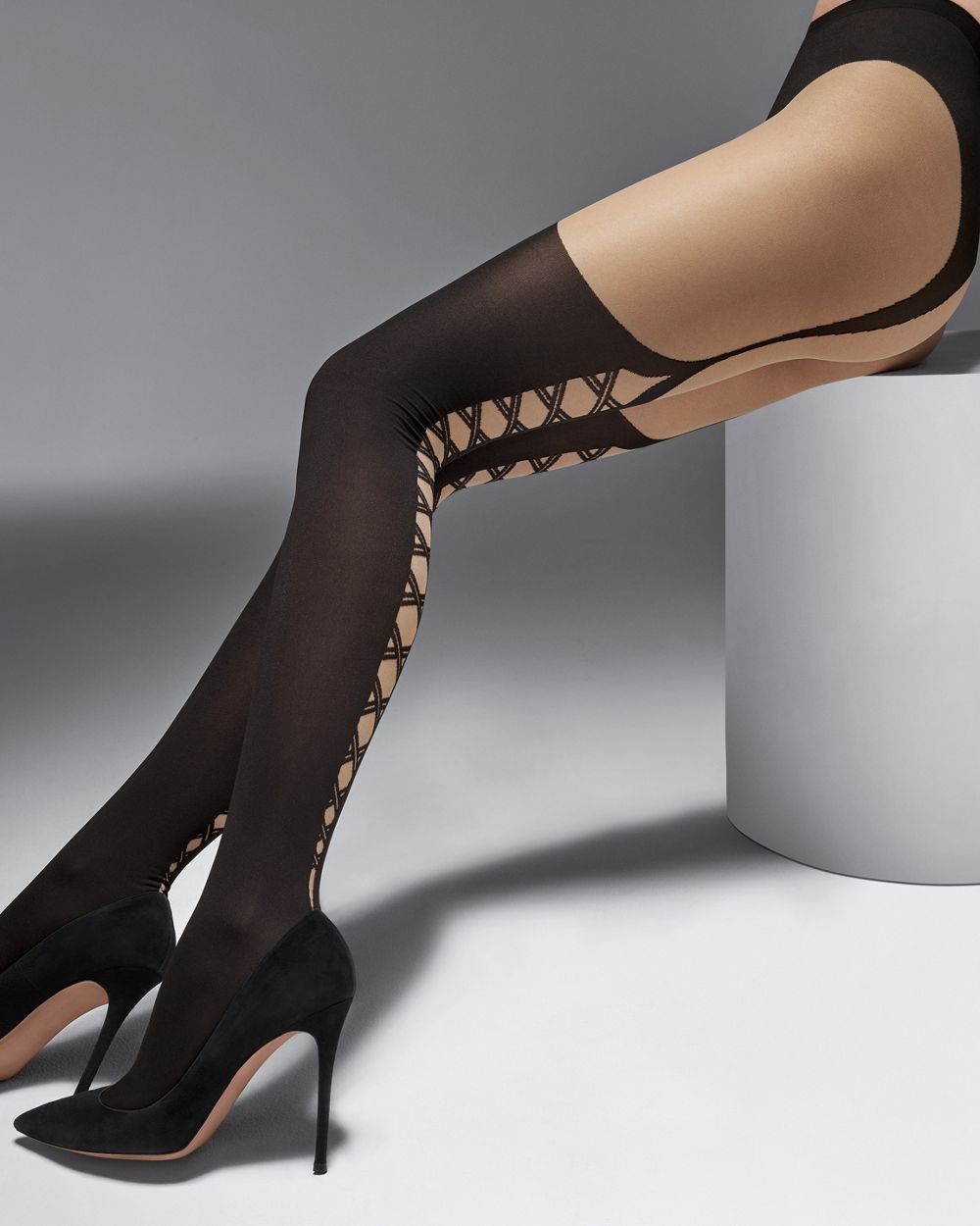 Wolford Sheer Opaque Lacing Tights in black
