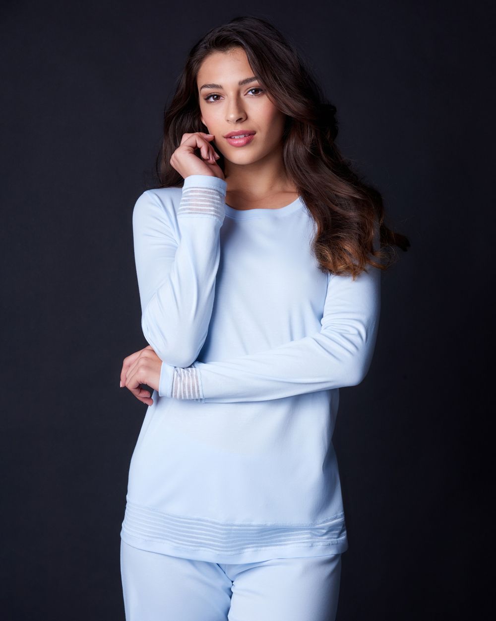 Hanro Ira Long Sleeve Pajama in blue