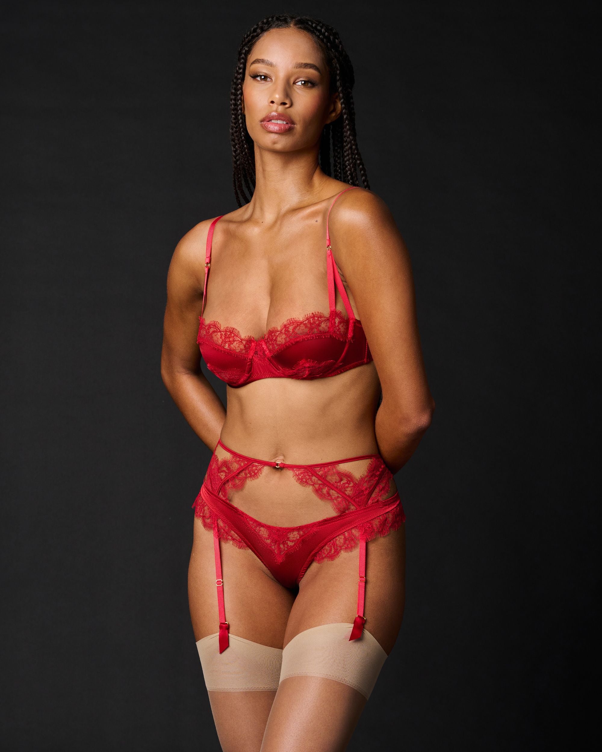 Kiki de Montparnasse Lace Inset Garter Belt in red