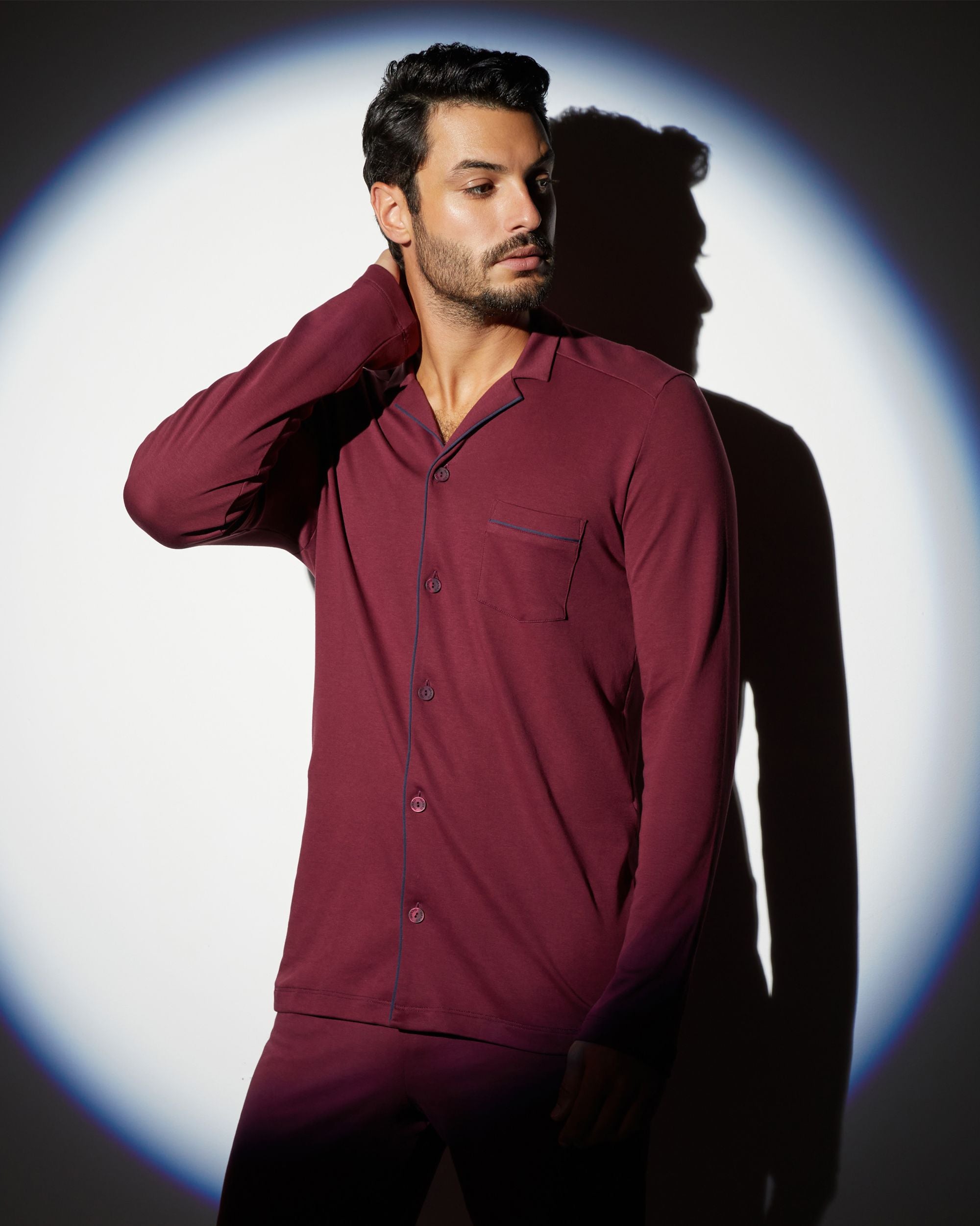 Hanro Night and Day Long Sleeve Men's Pajama in red