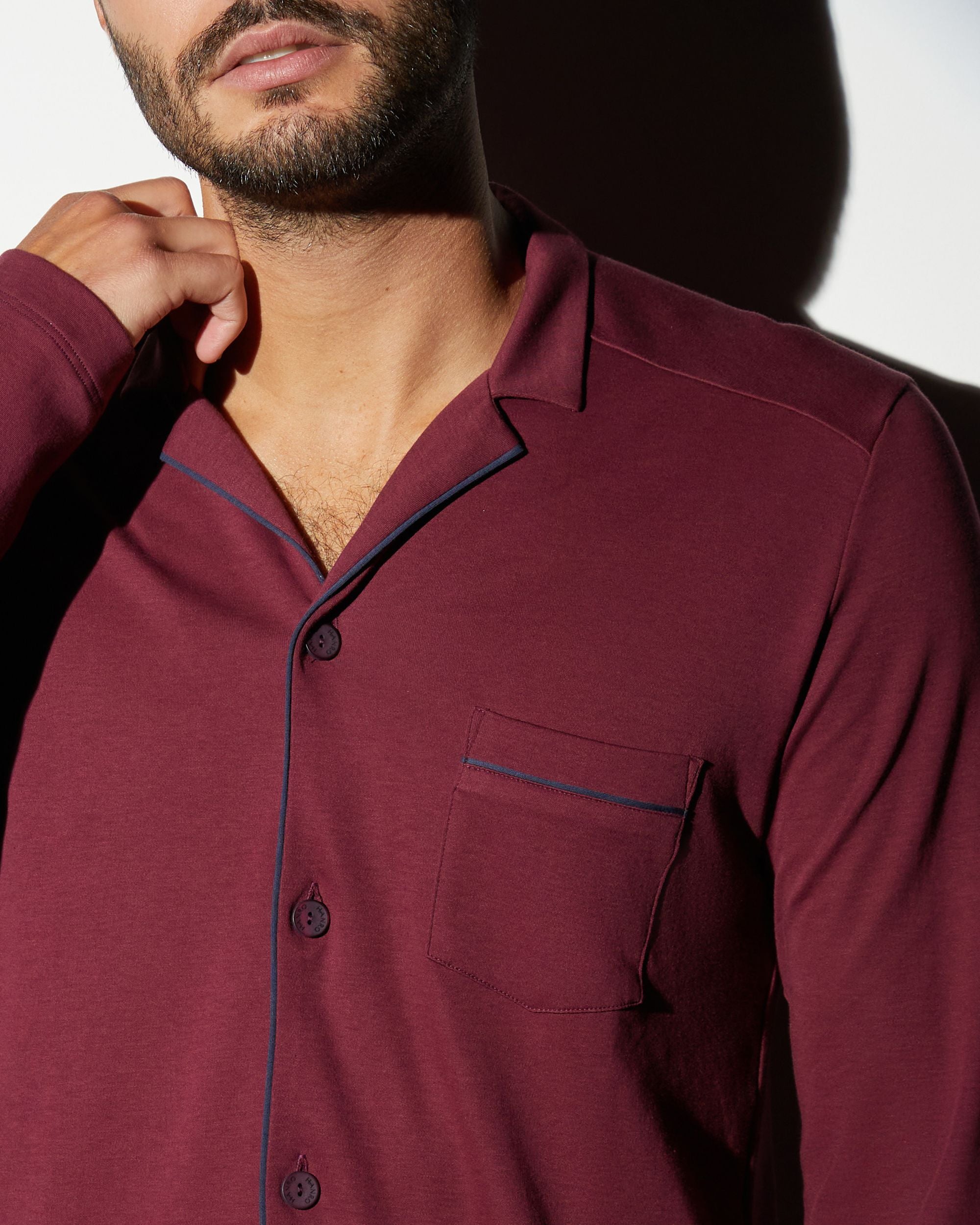 Hanro Night and Day Long Sleeve Men's Pajama in red