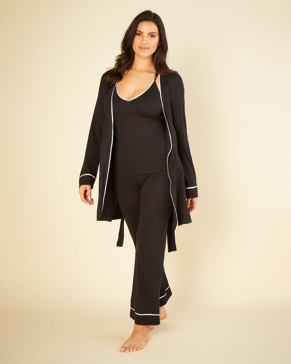 Cosabella Bella Curvy Racerback Cami, Pant & Robe Set in black