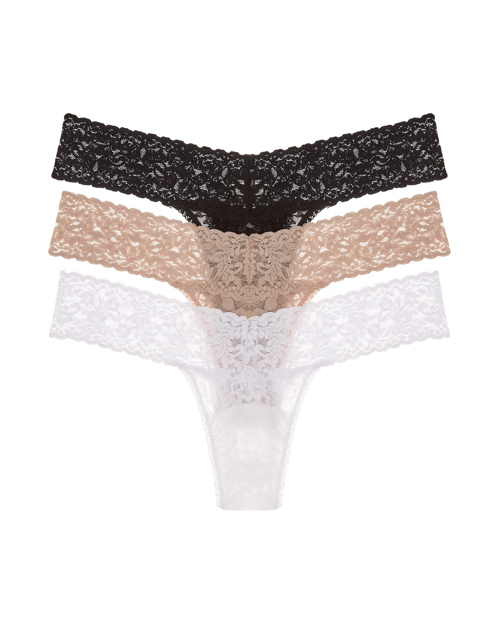 Hanky Panky Signature Lace Original Rise Thong 3-Pack in black
