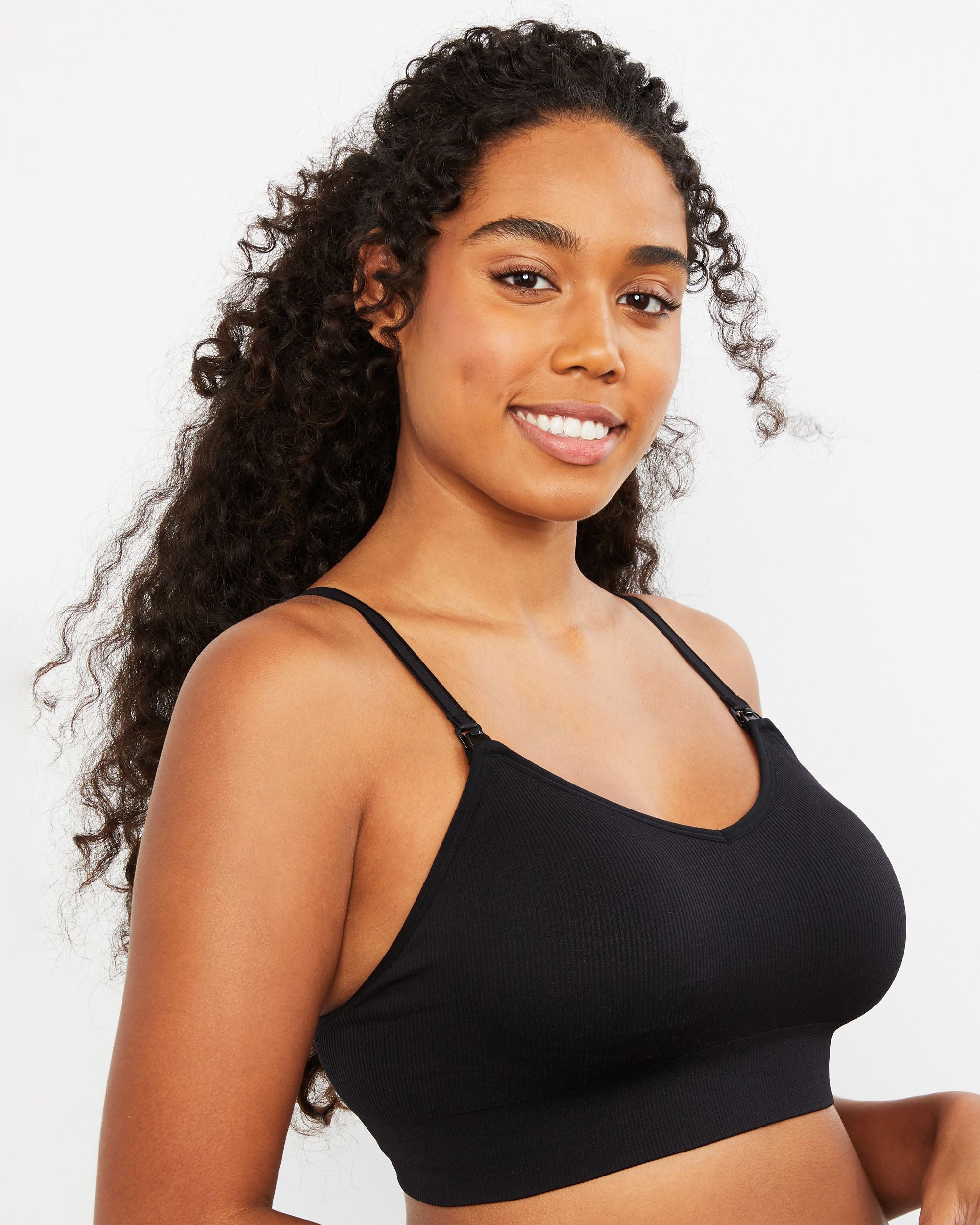 Motherhood Maternity Seamless Rib Knit Nursing Soft Bra in black