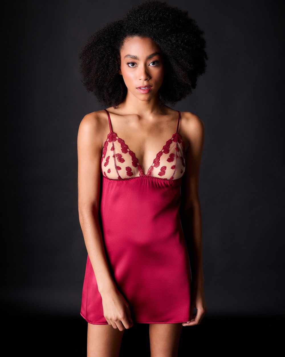 Fleur of England Ruby Silk Babydoll in red