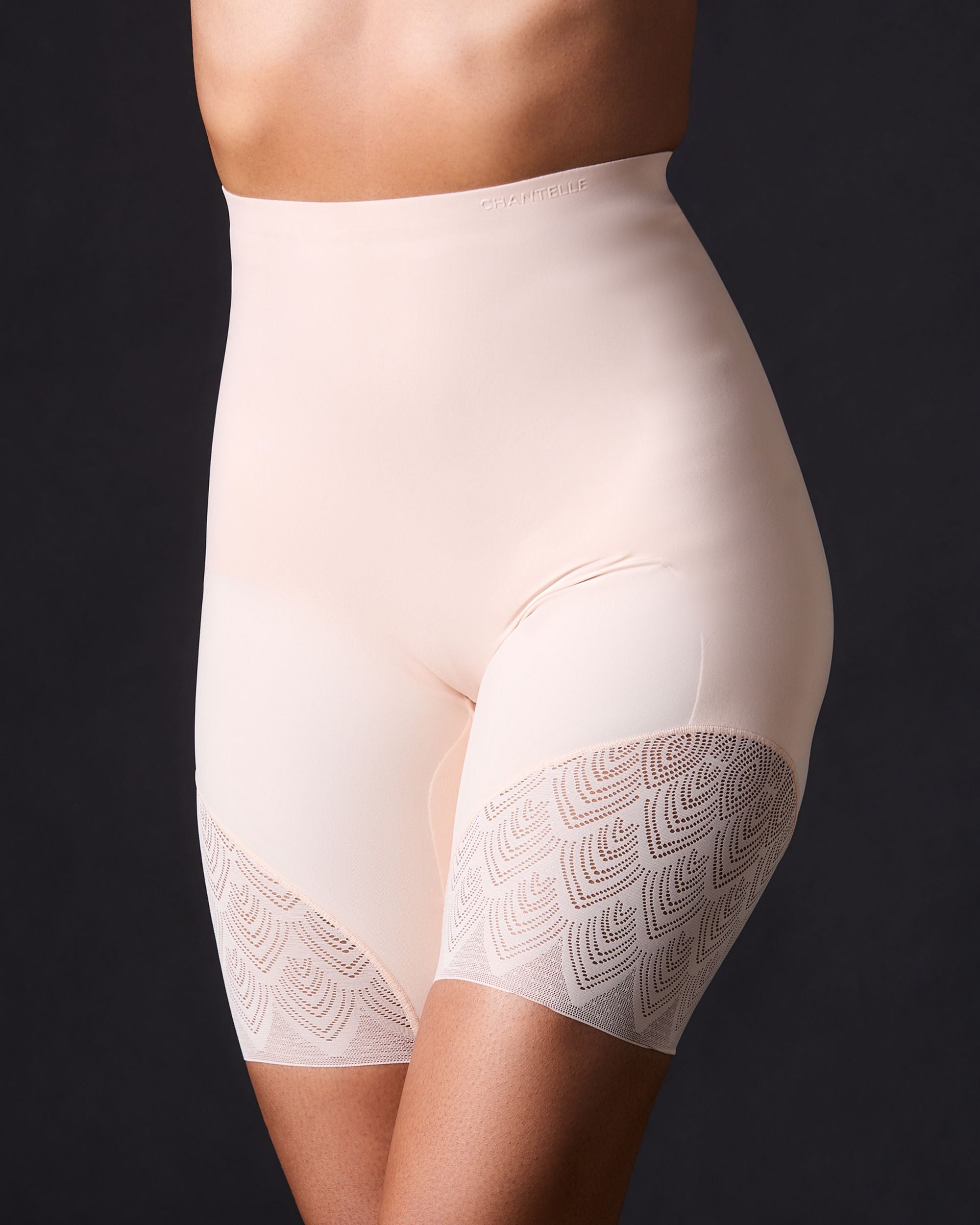 Chantelle Lace Shapewear High Waist Mid-Thigh Shaper in beige
