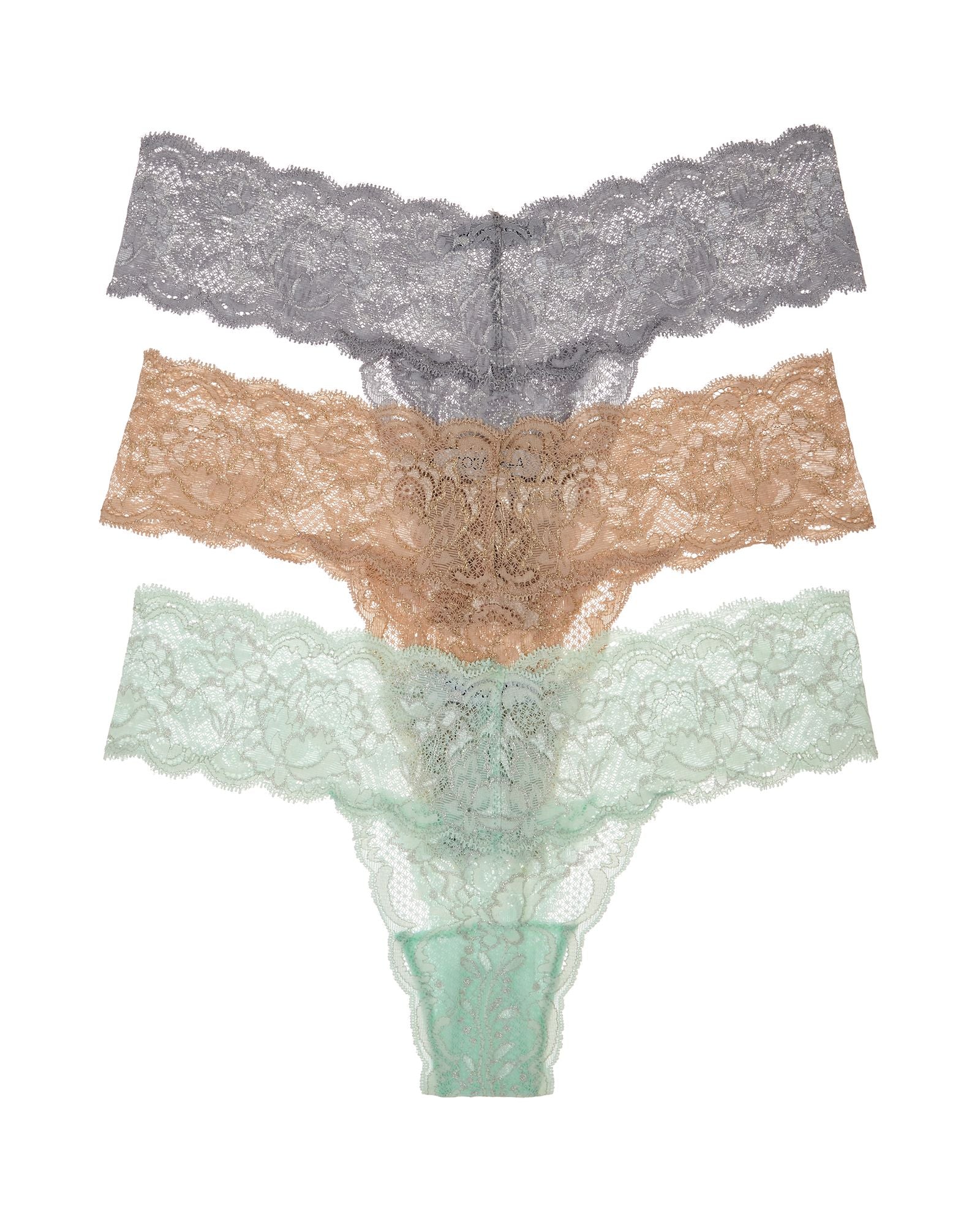 Cosabella Never Say Never Metallics Cutie 3 Pack in metallics