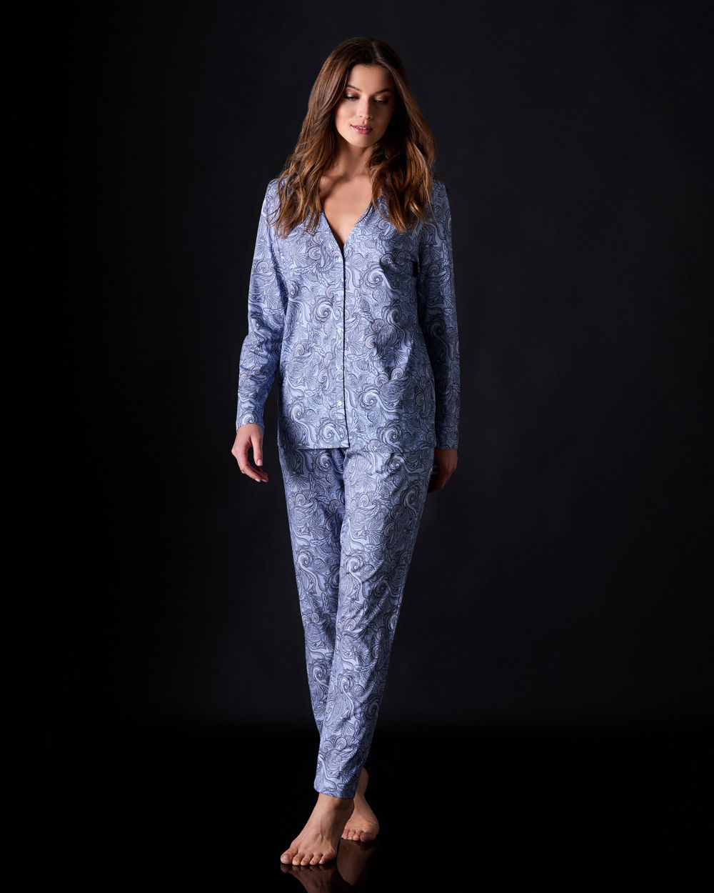 Hanro Jersey Print Jersey Pant in blue